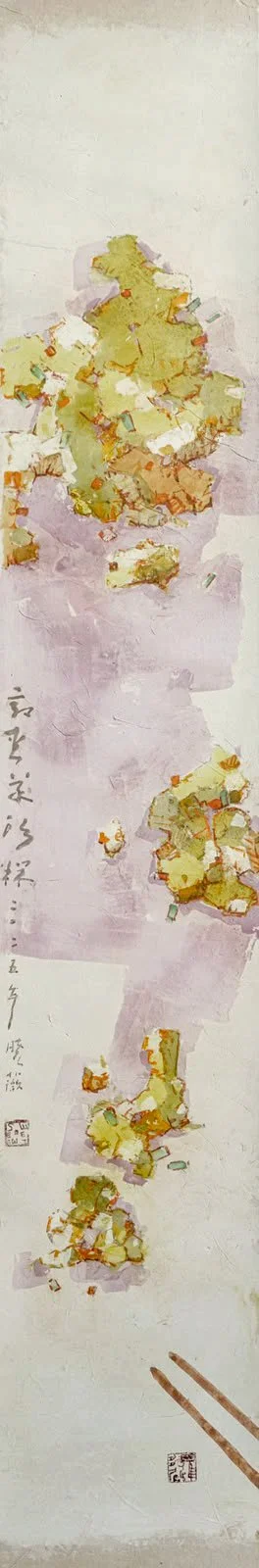 菜头粿 Fried Carrot Cake, Ink and Colour on Paper, 138 x 23 cm, 2024
