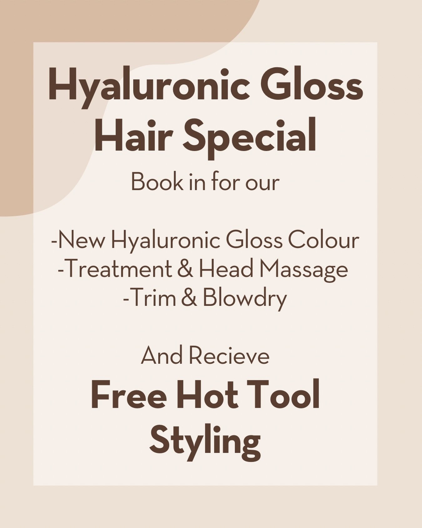 🤍 NEW HYALURONIC GLOSS COLOUR 🤍

We have been OBSESSED with the new L&rsquo;Or&eacute;al Hyaluronic Gloss Colours and can&rsquo;t wait for you to try them! 

Book in before the 30th of June and receive complimentary hot tool styling now!