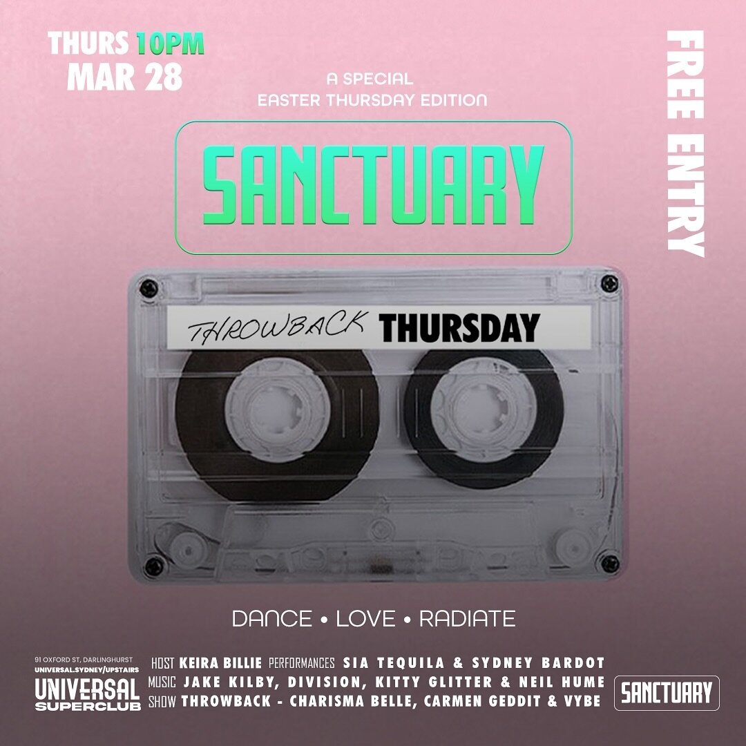 We&rsquo;re throwing it back this Thursday for a special Easter Thursday Sanctuary! Due to Good Friday restrictions we&rsquo;re bringing you all that Sanctuary Goodness on Thursday - We believe our queer spaces are sacred, so we&rsquo;ve assembled so