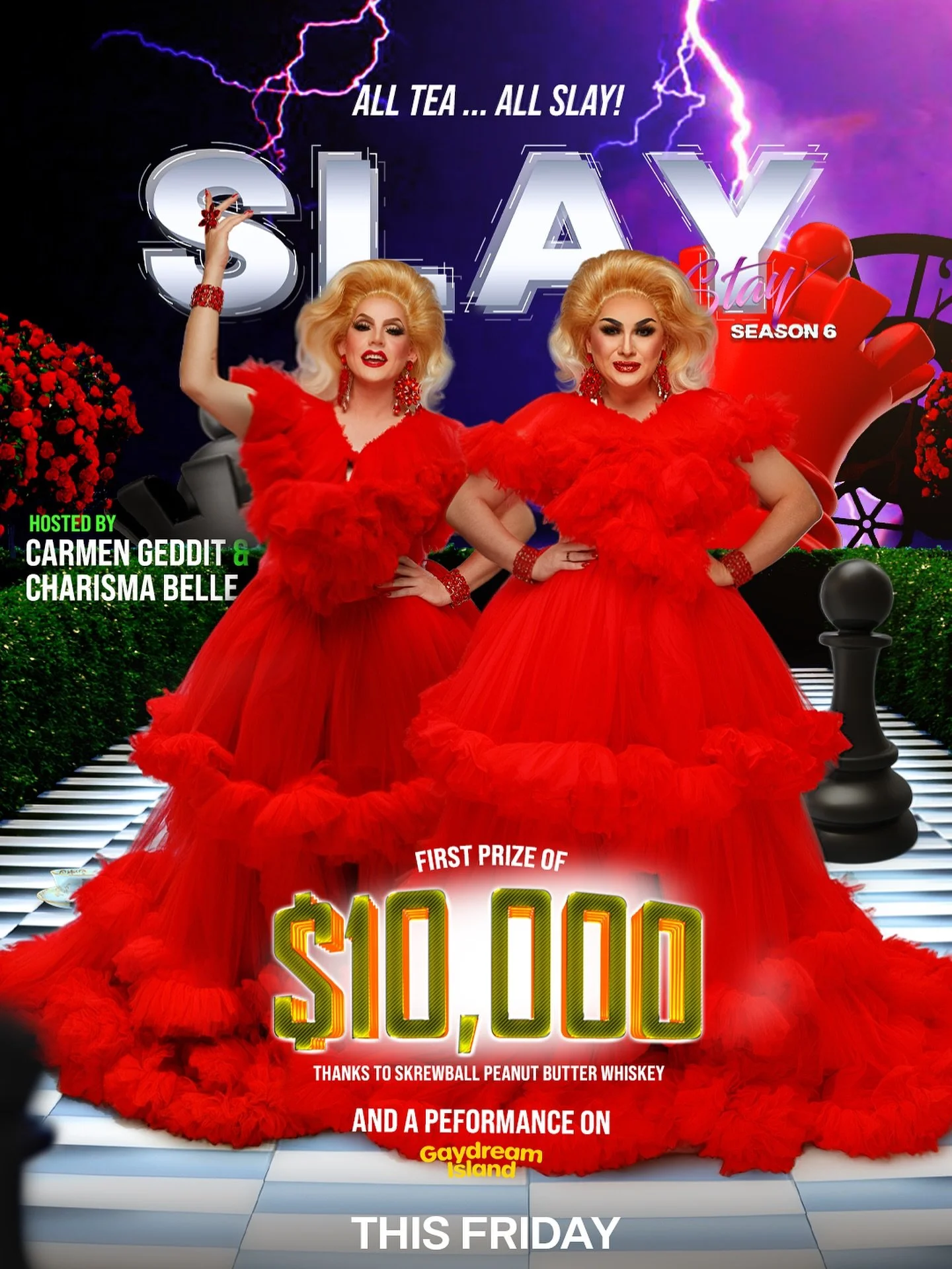 Slay 2 Stay is BACK BACK BACK AGAIN this Friday Night presented by @skrewballwhiskey 💜
&bull;
Join the she-larious @carmen.geddit &amp; @charismabelle as they set out once again to crown the next Slay 2 Stay Champion 👑 
&bull;
This year we&rsquo;re