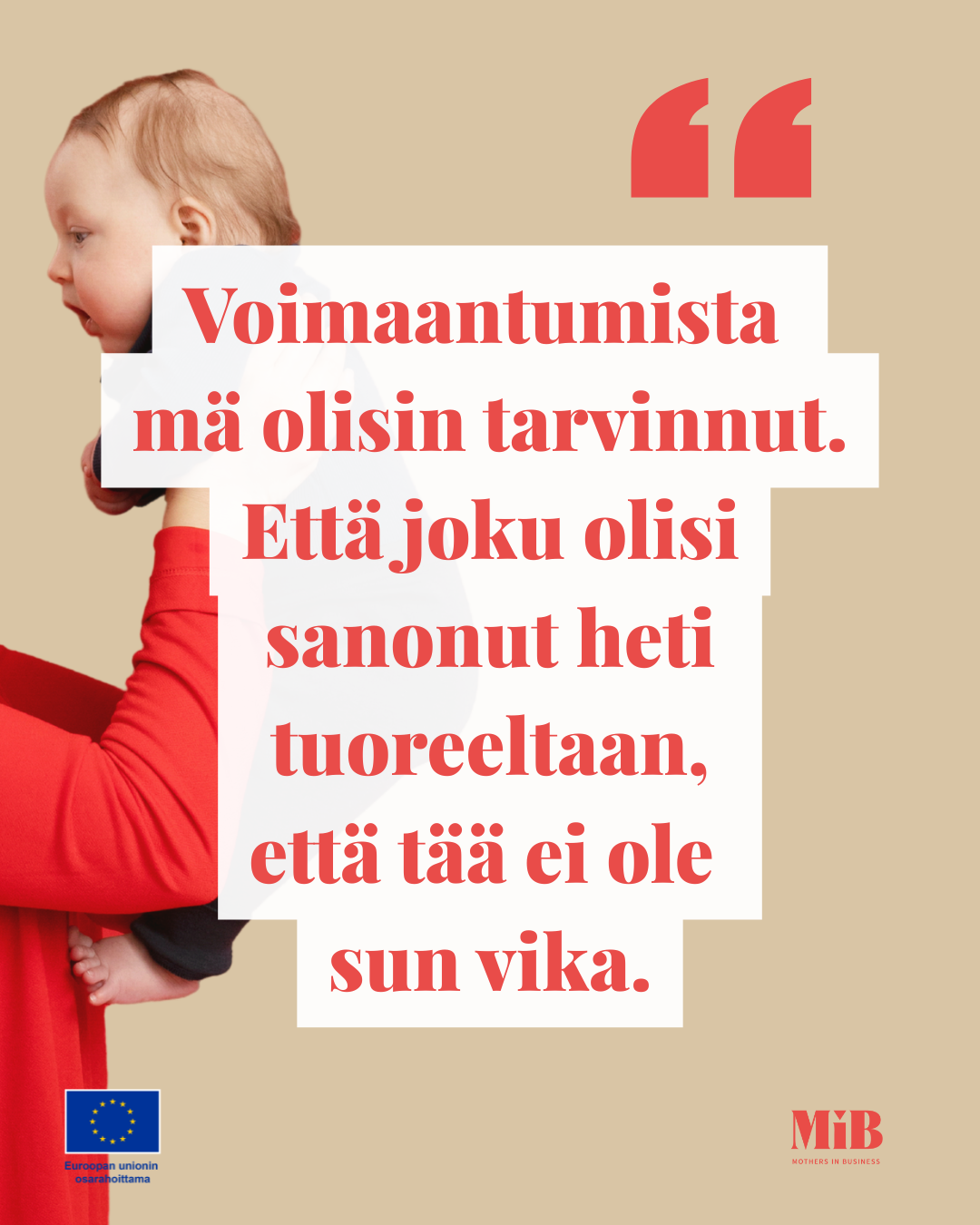 Äiti ja lapsi ja sitaatti raskaussyrjinnästä.