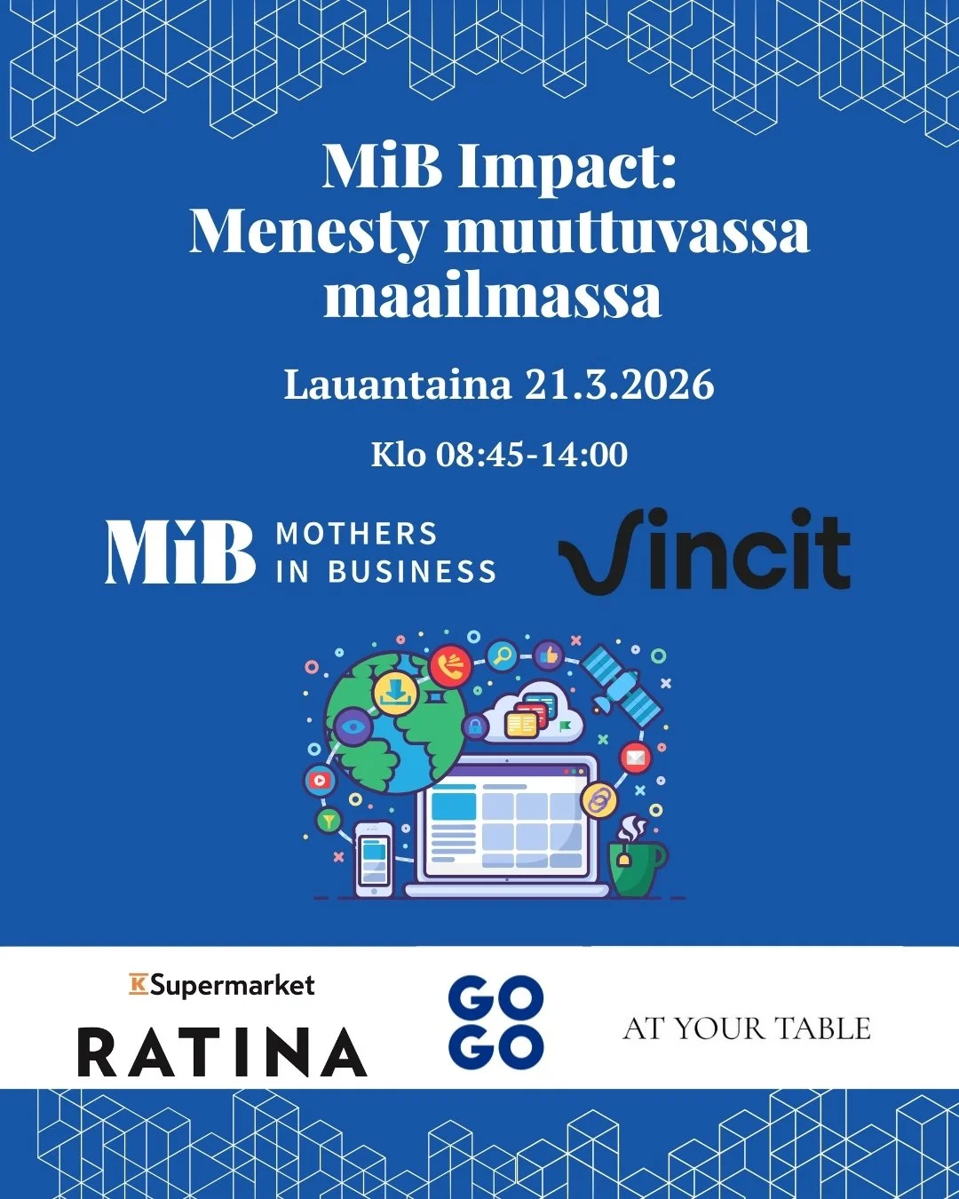 MiBin kev&auml;tseminaari on t&auml;&auml;ll&auml;! 🤩

Tapahtuma j&auml;rjestet&auml;&auml;n Tampereella p&auml;&auml;sponsorimme Vincitin tiloissa Ratinassa lauantaina 21.3.2026 klo 8.45&ndash;14.00. Aiheena on &rdquo;Menesty muuttuvassa maailmassa