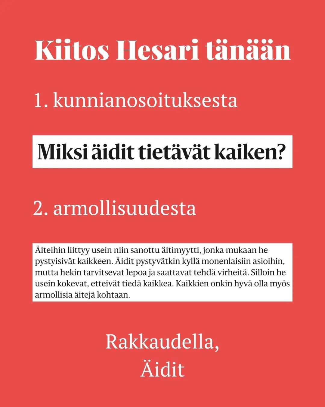 Kiitos Hesarin lasten tiedekysymykset t&auml;m&auml;n p&auml;iv&auml;n ilahdutuksesta! ❤️

t. Kaikki &Auml;idit