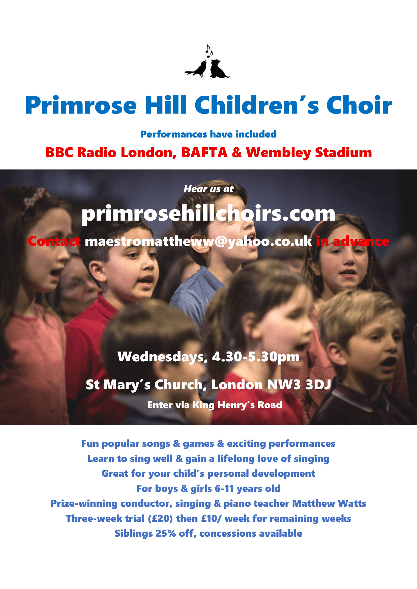 Primrose Hill Children's Choir north London NW3 poster