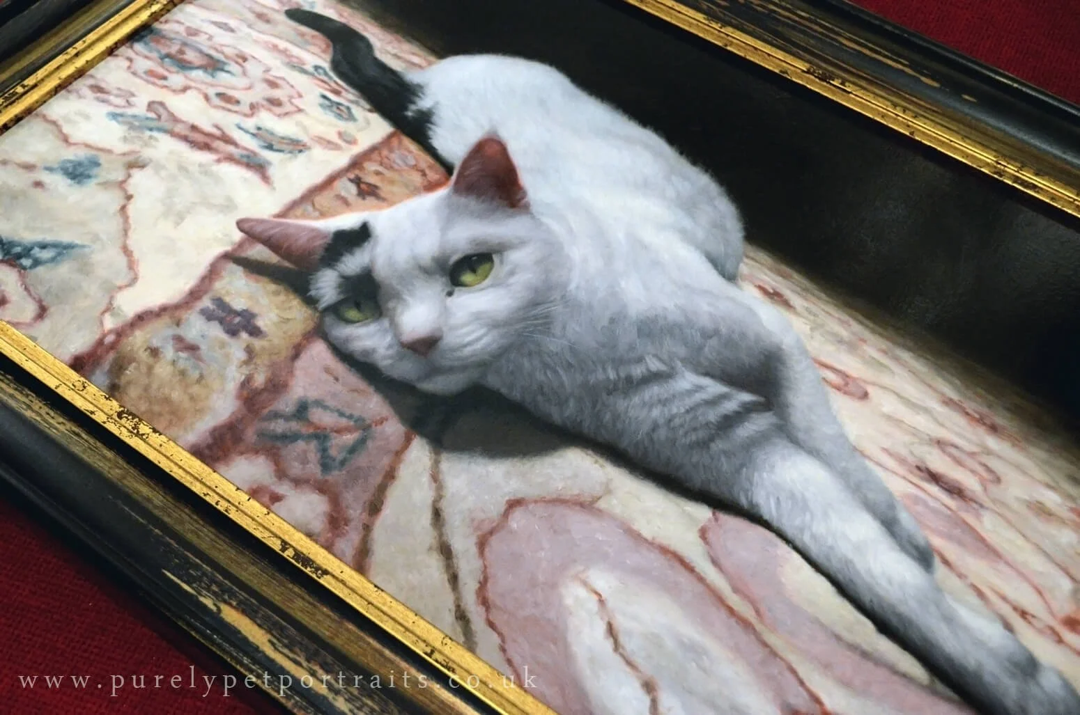 Oil Painting, Pet Portrait of a White Cat called Bo in a frame