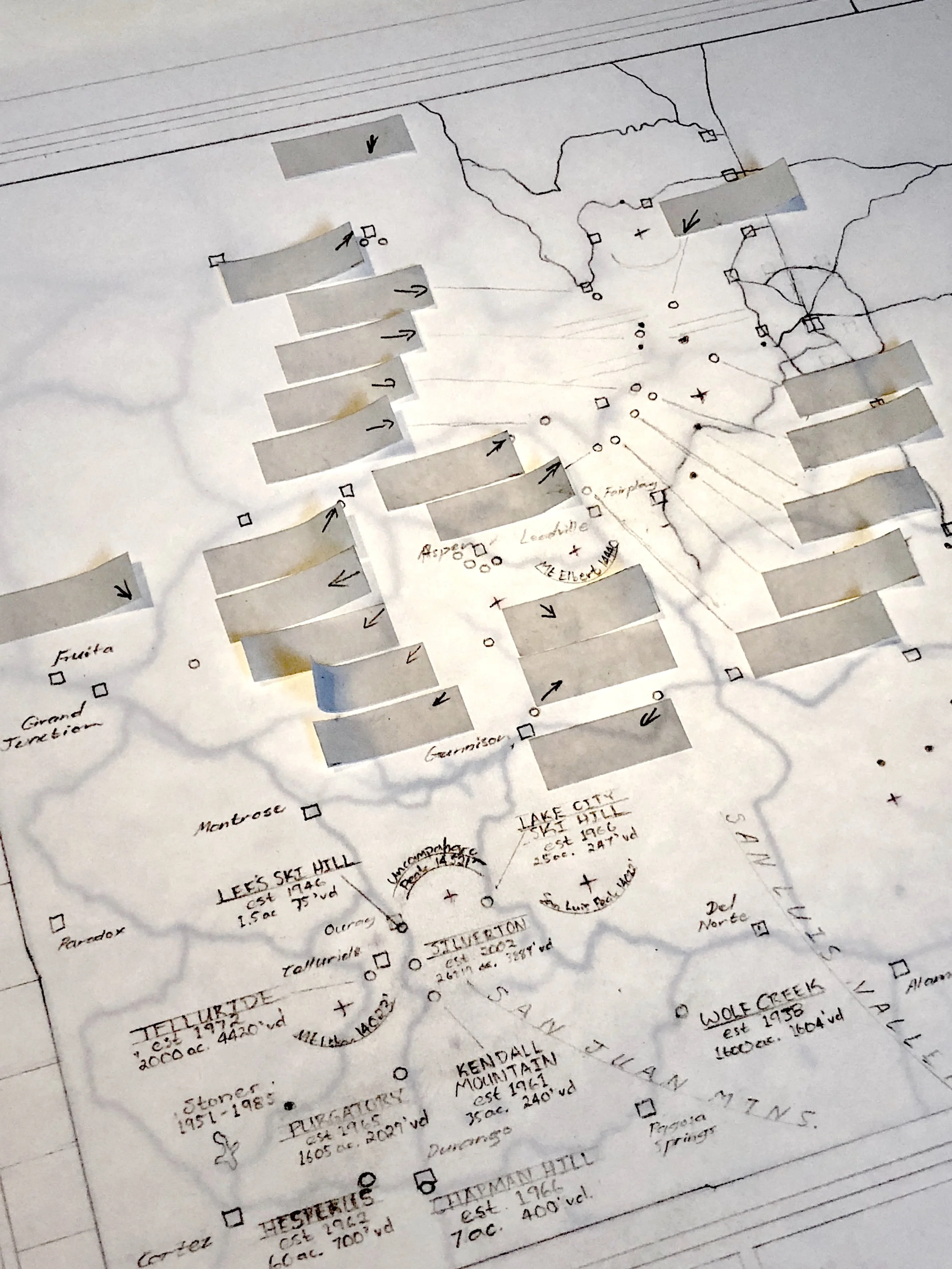 Balancing place-names on the Ski Map using sticky notes