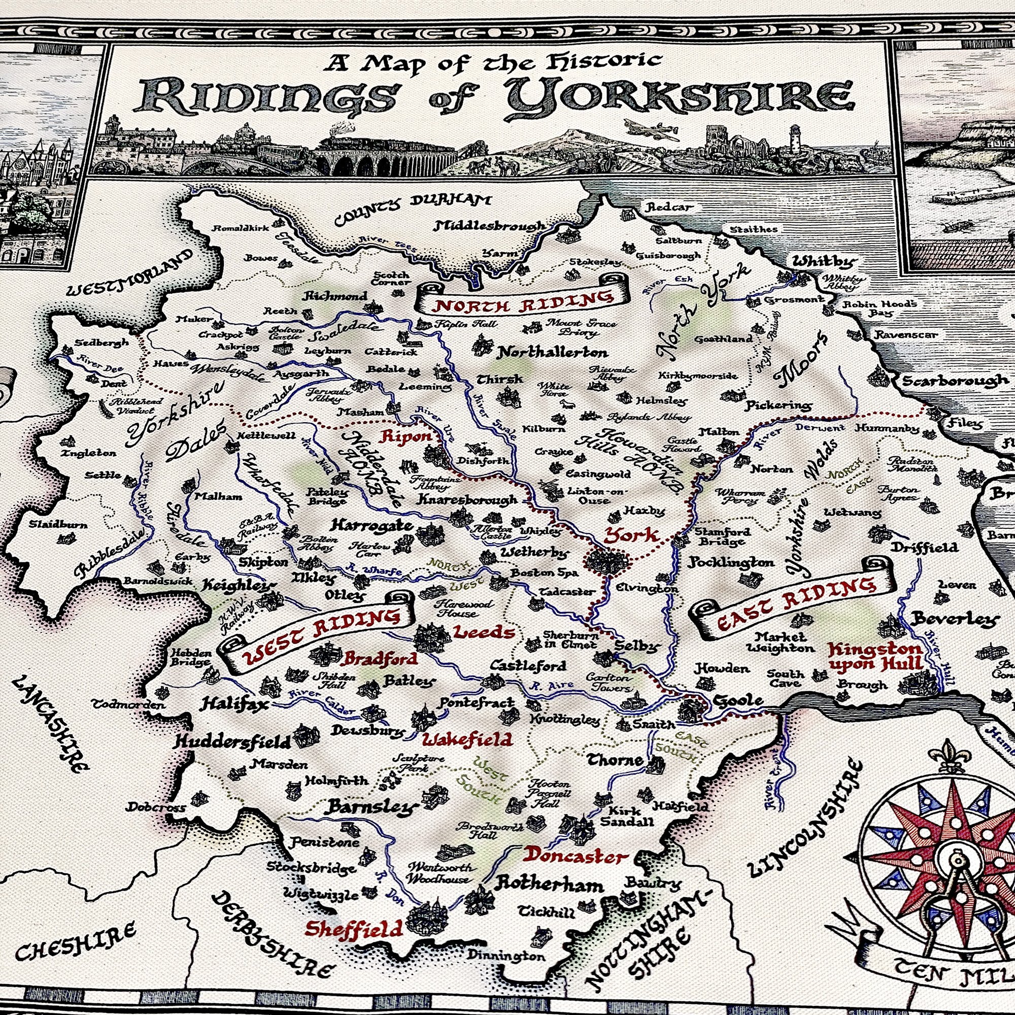 Manuscript Maps — Yorkshire Ridings Tea Towel