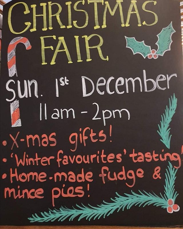 This Sunday we are open from 11am until 2pm for our Christmas Fair. Come along and have a browse, do some Christmas shopping and taste some Christmas drinks, from festive fizz to post Turkey digestifs...home-made fudge, open beef sandwiches and mince