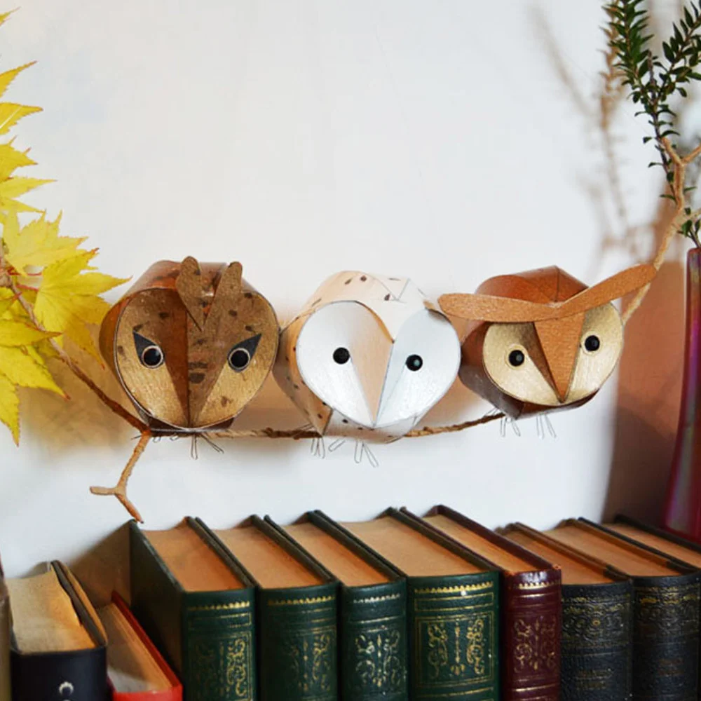 Baby owl trio wall sculpture: long eared, barn and hoot
