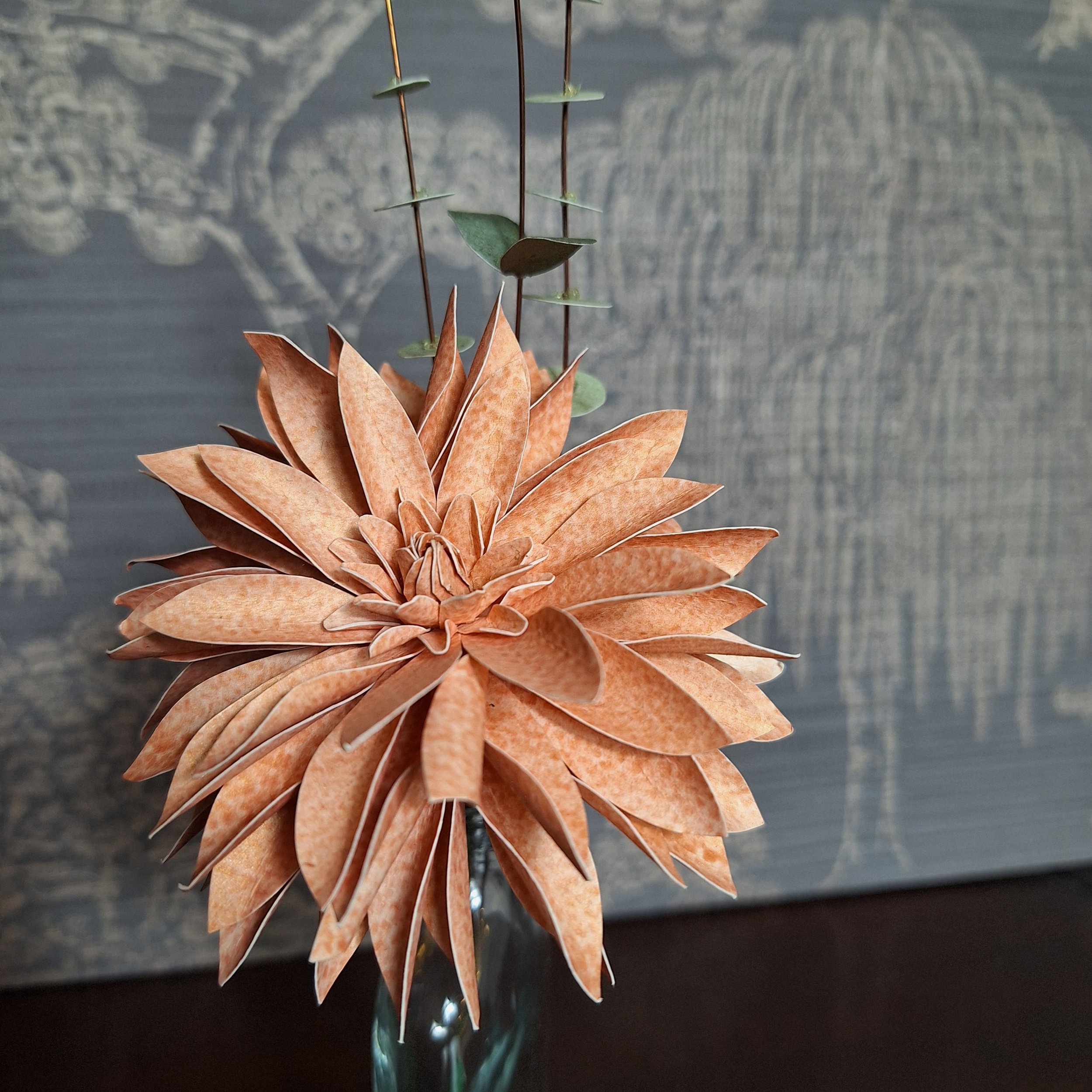 paper flower bouquet with a peach dahlia flower