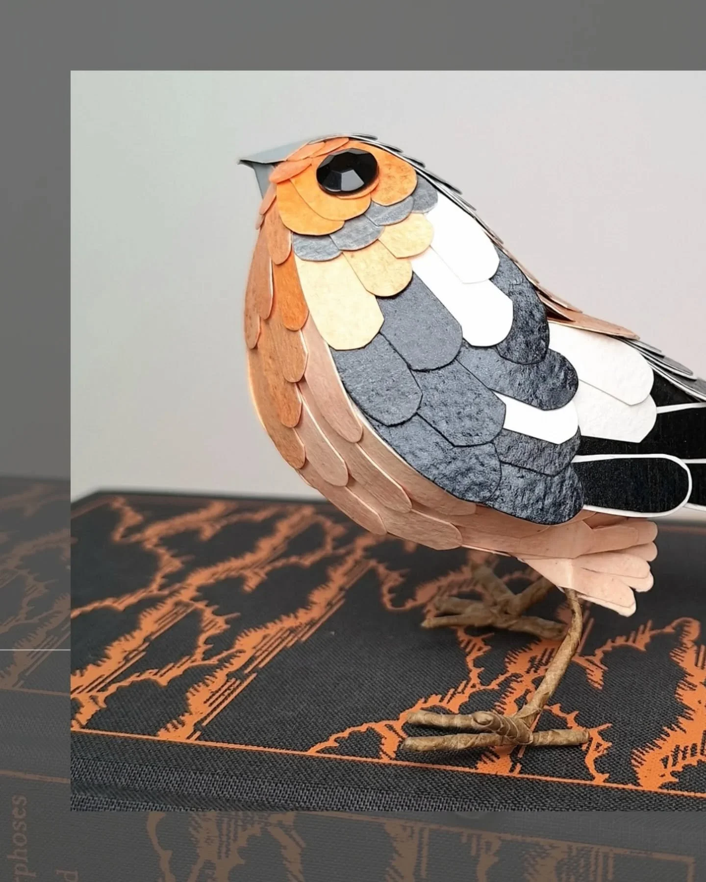 Little chaffinch guy. I think he looks so pleased with himself. This one is a proud little fella.
#paperartist #chaffinch #birdsculpture