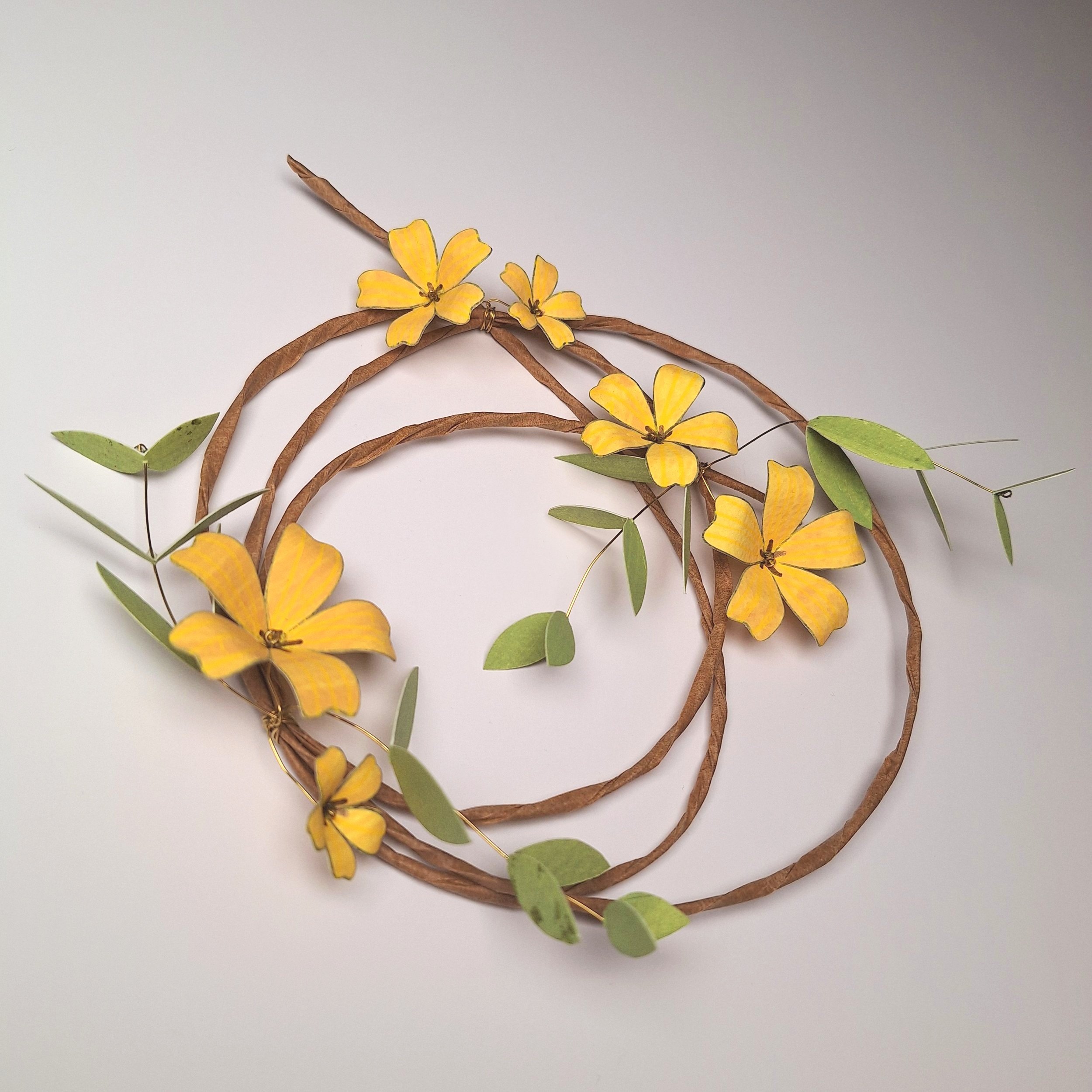 handmade spring wreath of yellow flowers