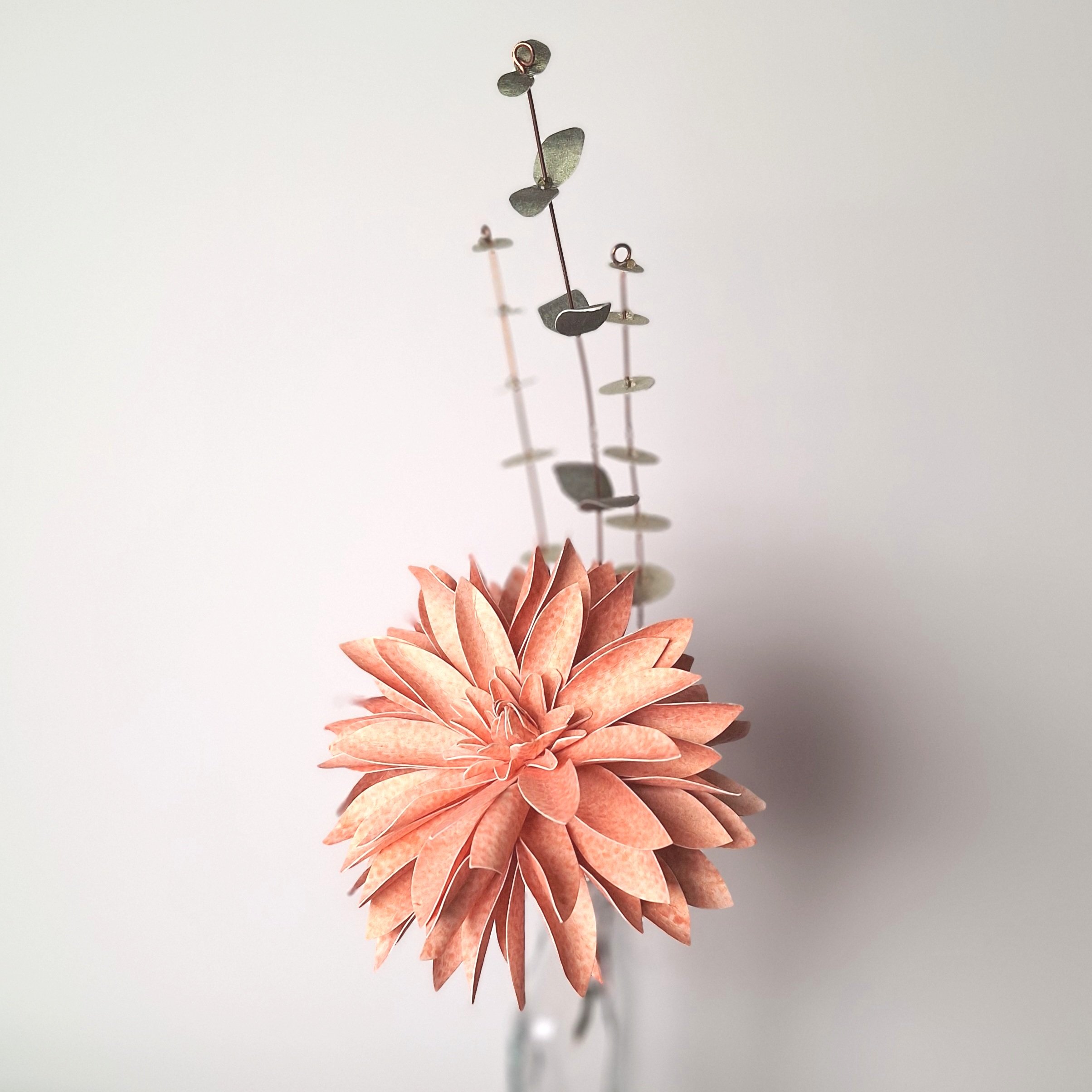 handmade paper sculpture of a dahlia mini bouquet of flowers