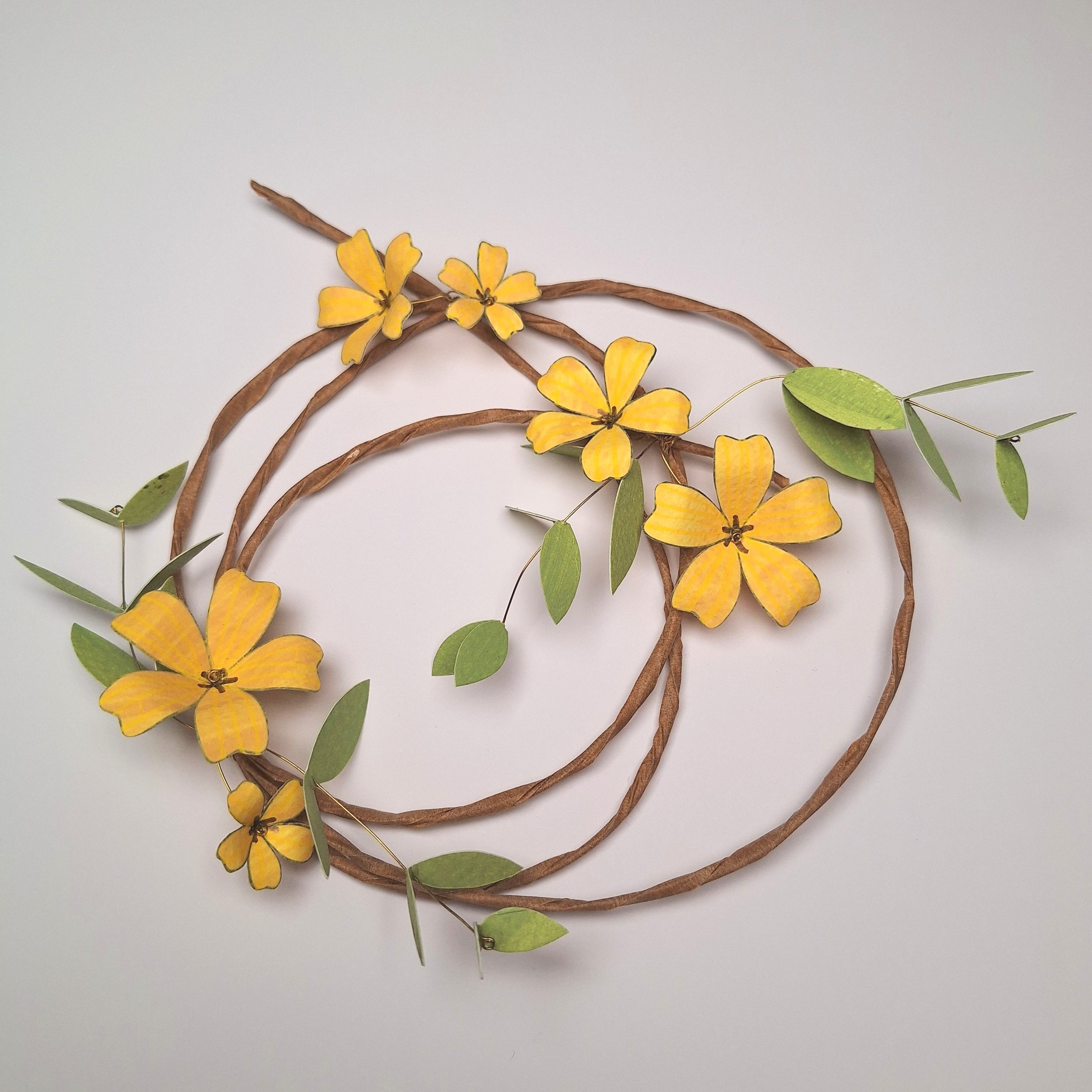 handmade paper sculpture, yellow flower mini wreath