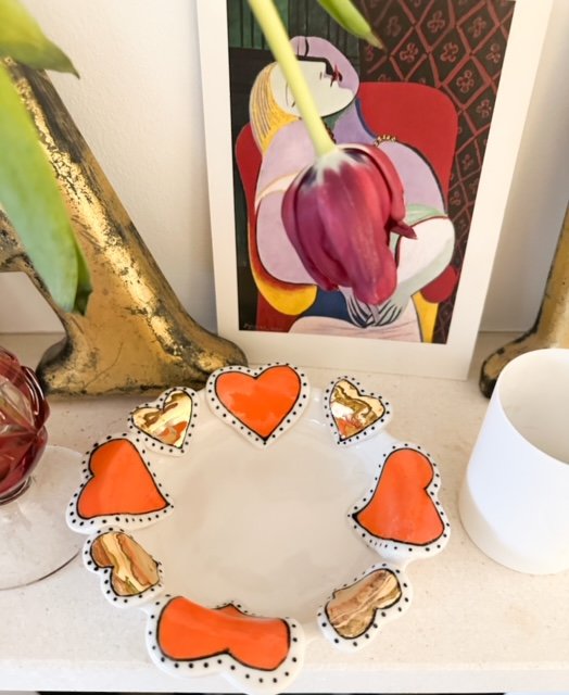 ASL Ceramics - Orange & Gold Heart Dish