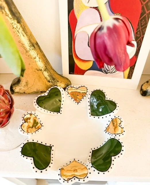 ASL Ceramics Racing Green & Gold Heart Dish