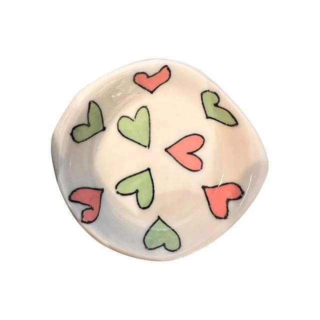 Mini Heart Dish  -  Green & Pink Hearts
