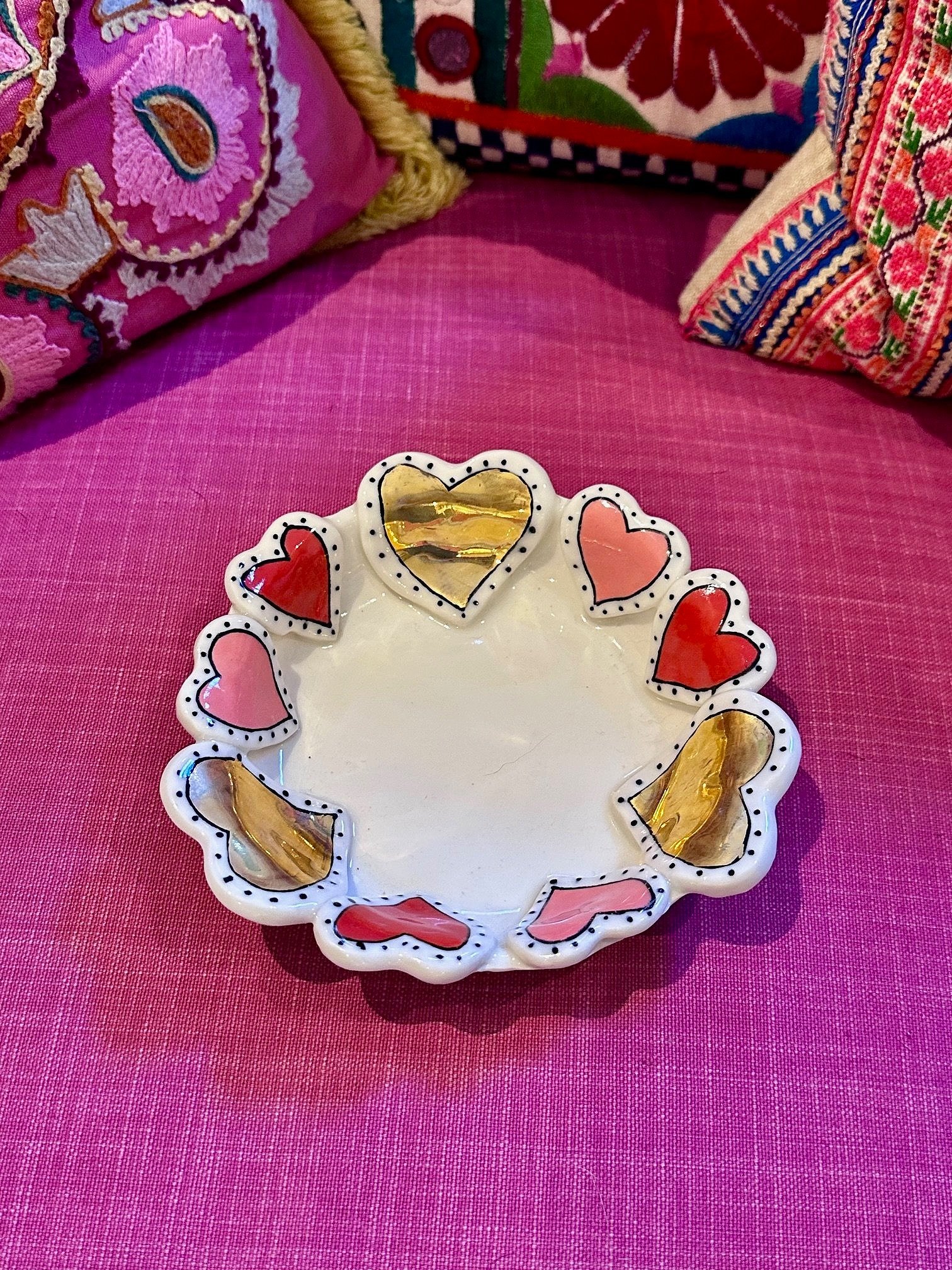 ASL Ceramics - Pink, Red Double Heart Dish