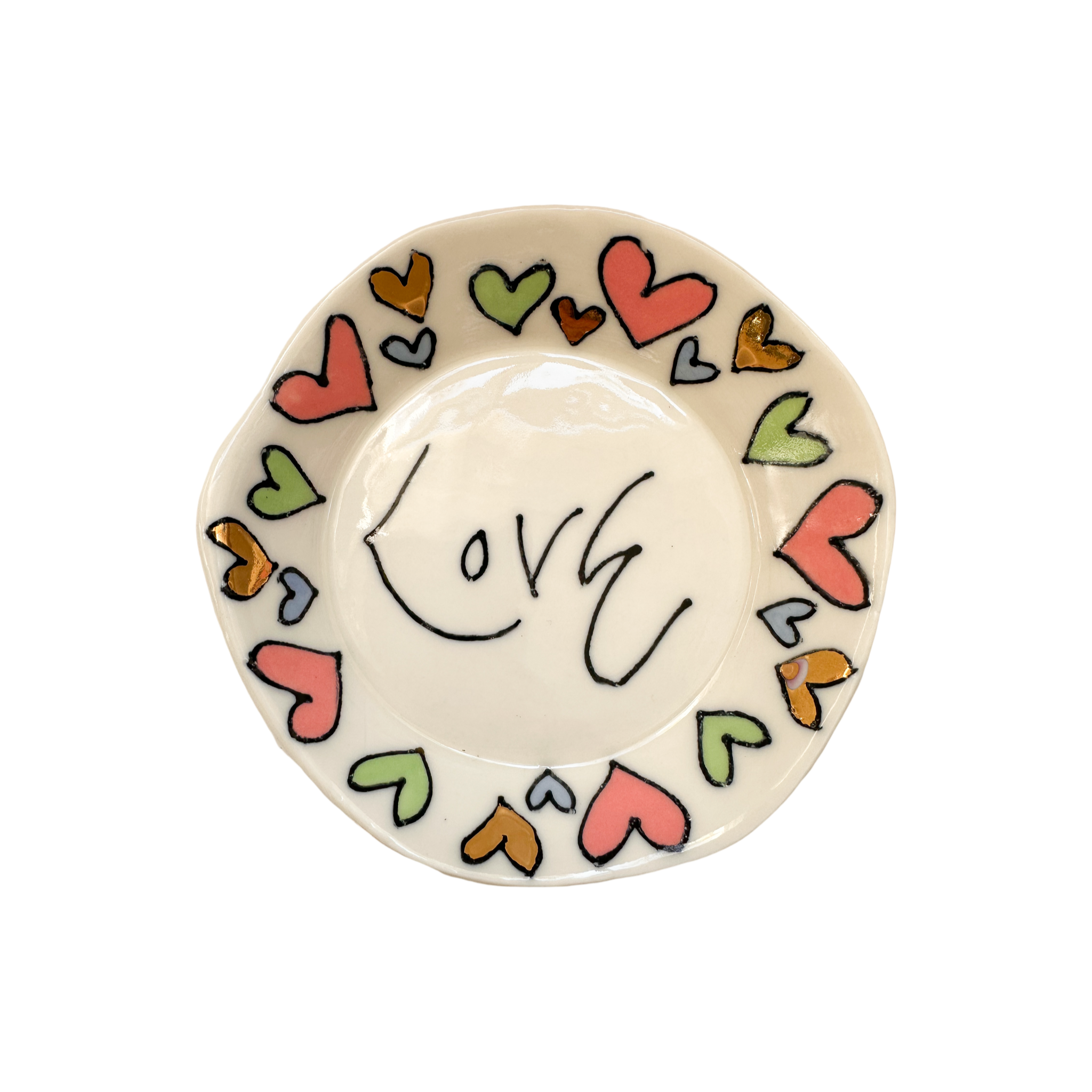 Round LOVE Dish  - pink, blue & green