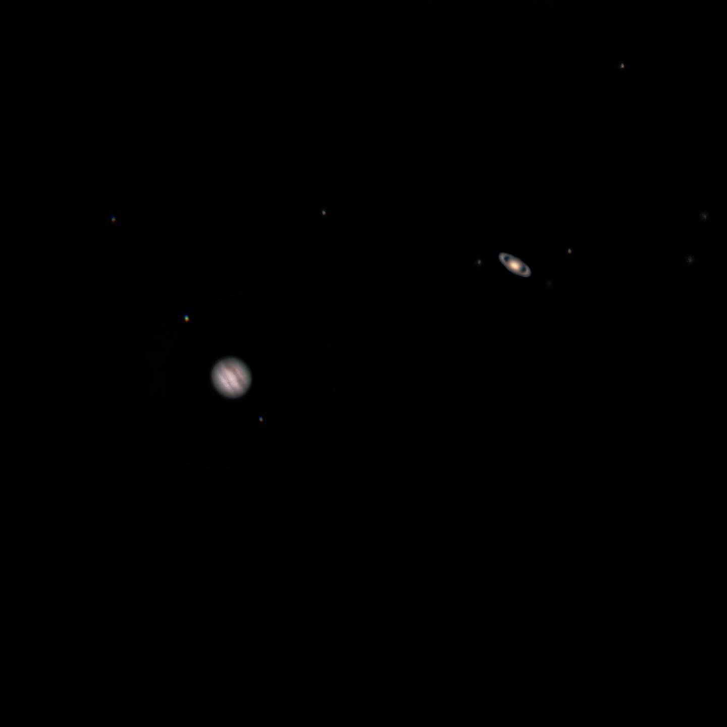 The Great Conjunction - the closest Saturn and Jupiter have been in 800 years!

It was really amazing to see them both together through the eye piece of my telescope, and I&rsquo;m grateful I got to share the experience with my mom. 

This was my att