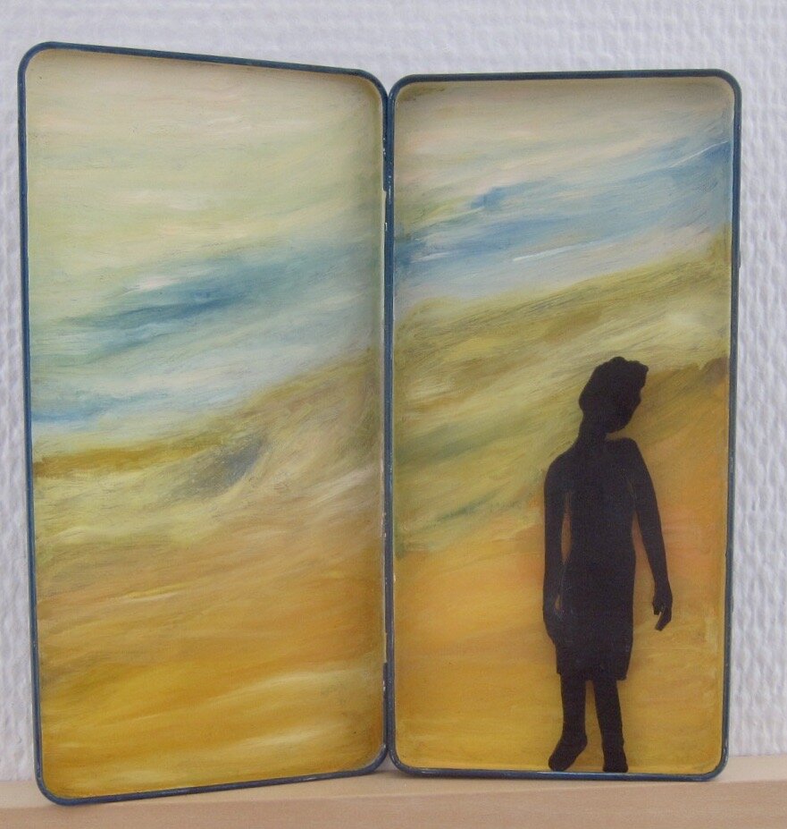 Carolyn Prescott, House of Dawn, 2015 - 2020, oil on tin box, open 19 x 19 cm