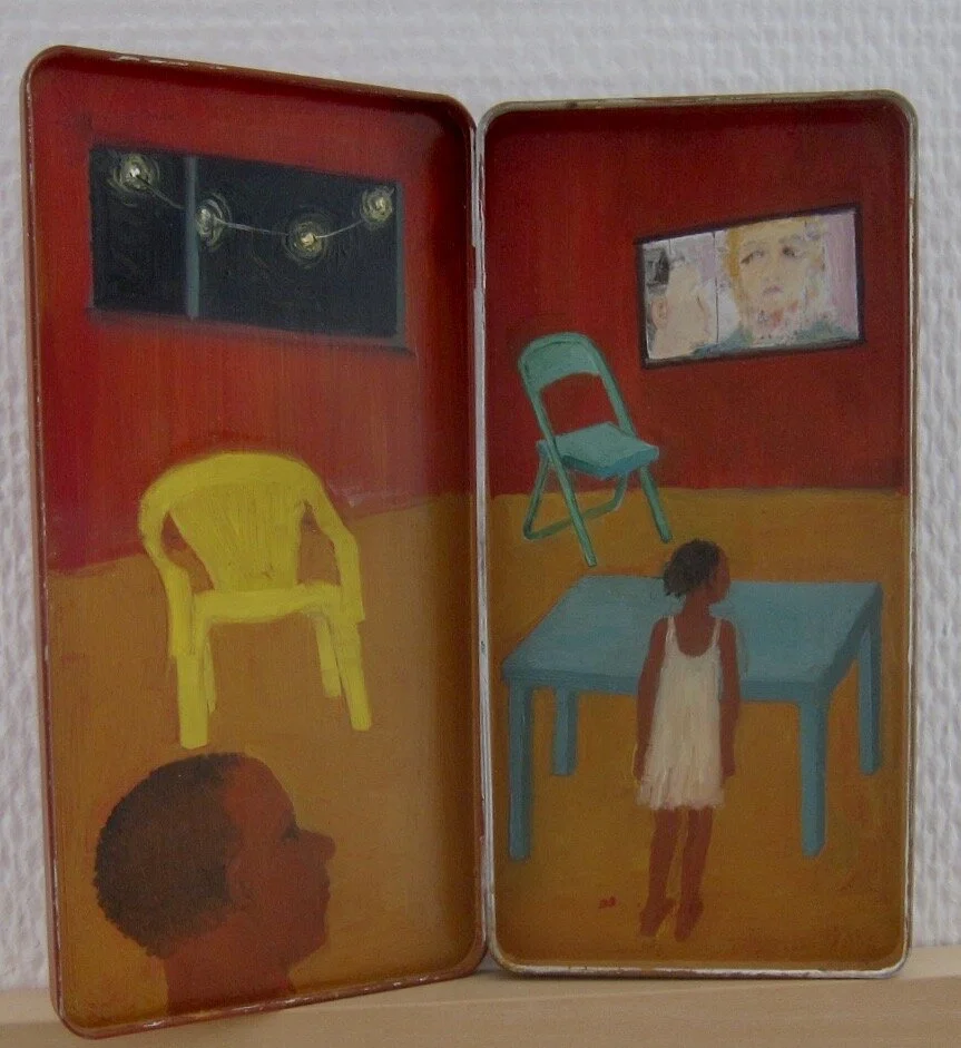Carolyn Prescott, Natality and, 2015 - 2020, oil on tin box, open 19 x 19 cm