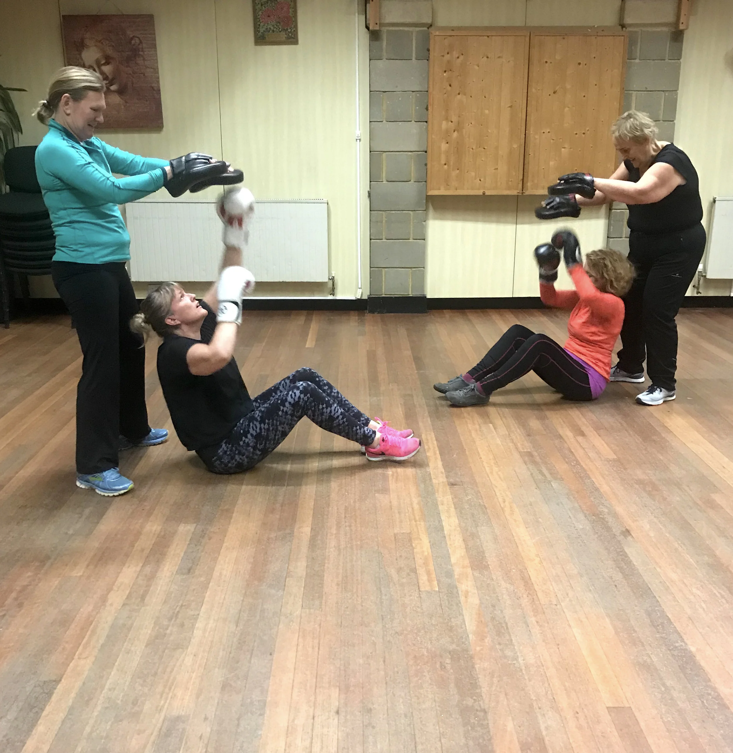 Here are some of my Boxercise class members at The Whiteway Centre in Rottingdean, they are playing “milk the cow!” which really gets the shoulder and core muscles working :-D