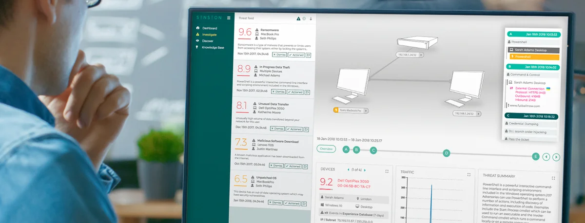 Senseon’s Investigate view provides a simple method of investigating threats