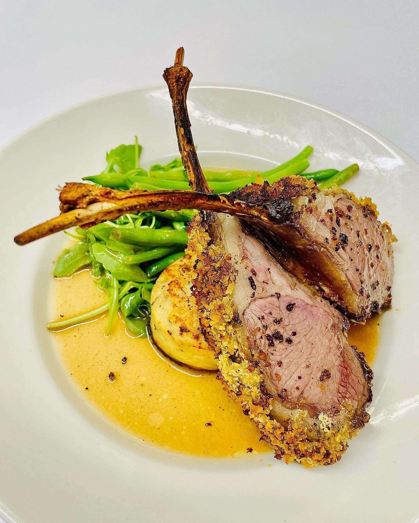 Rack of Domestic Lamb&bull; Dijon Crust&bull; Gnocchi Ala Roma&bull; Arugula&bull; French Beans&bull; Demi Glaze

#backporchcafe_rehoboth #domesticlamb #supportlocalfarmers #finedining #foodandwine #visitsouthdel #delawarerestaurants #rehobothdining 