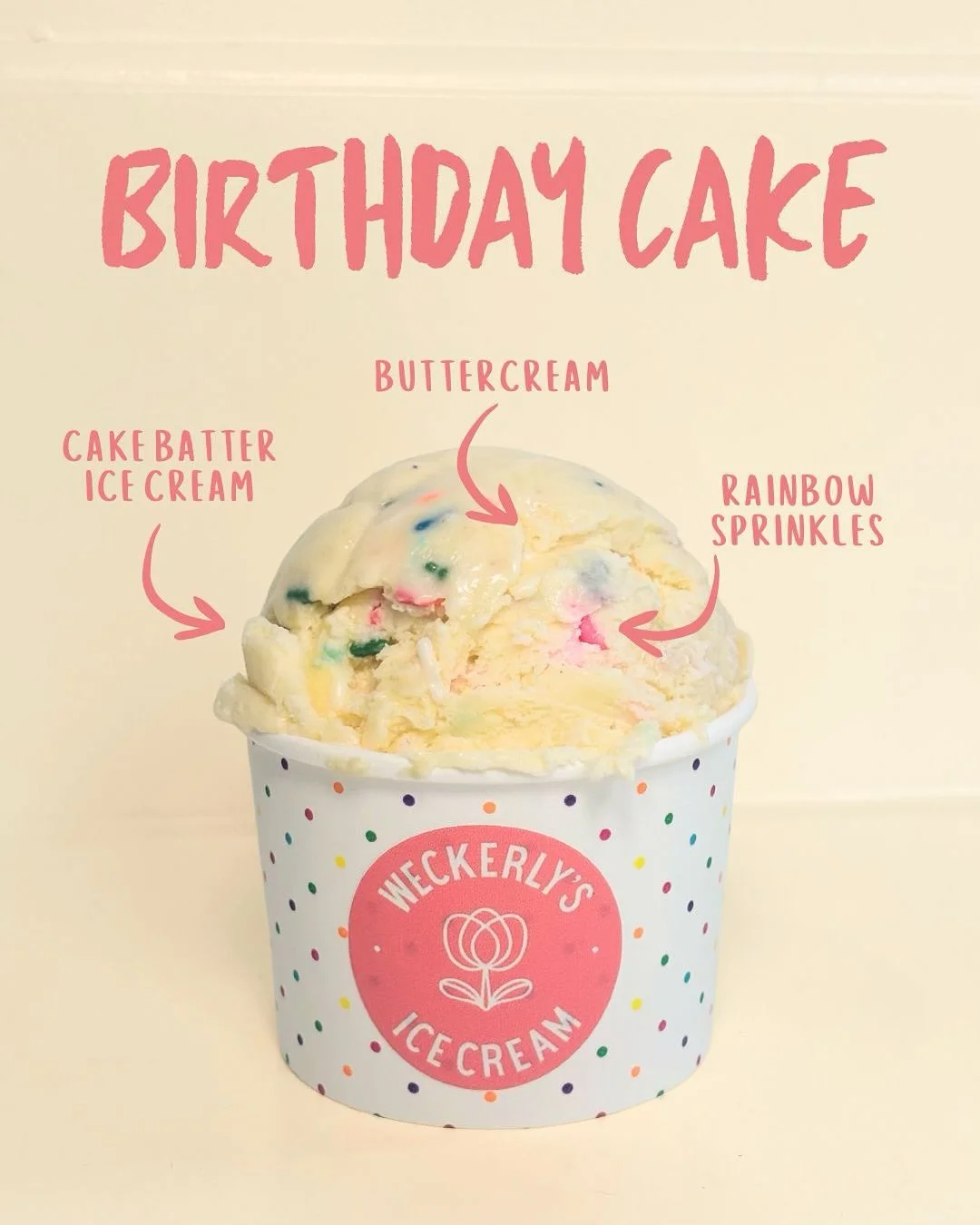 A quick peek at some menu spotlights this week 👀

🎉 Birthday Cake
Cake-batter ice cream with buttercream and rainbow sprinkles.

🌿 Vegan Pistachio
Pistachio-milk and coconut-milk ice cream with whole roasted pistachios.

🍫 Dark Chocolate Sea Salt