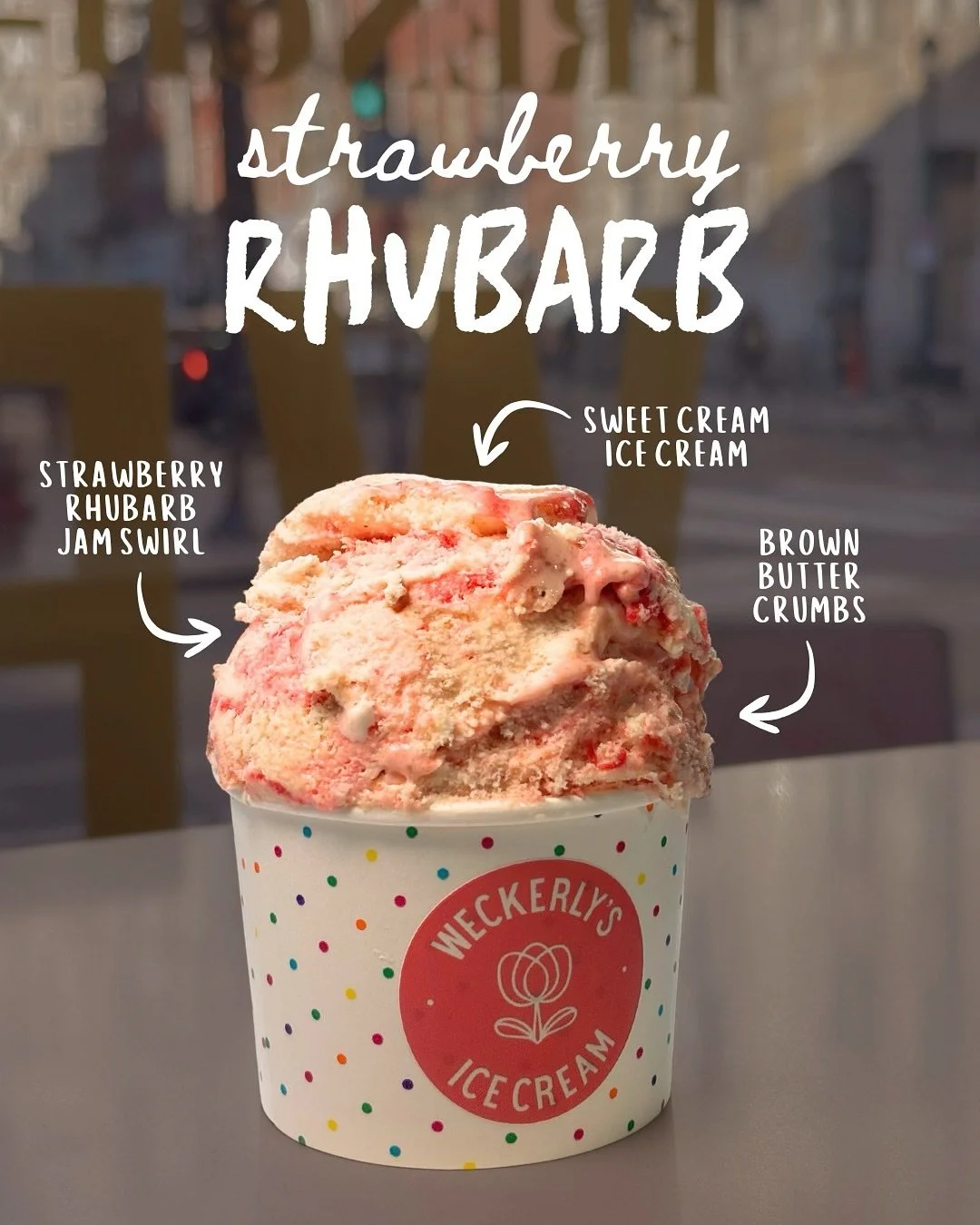A little bright, a little chocolatey, a little tart 🍨

Strawberry Rhubarb: sweet cream with strawberry rhubarb jam and brown butter crumbs

Fudgey Wudgey: sweet cream with fudge swirl and chocolate cookies drenched in more fudge

Lemon Marmalade Sun