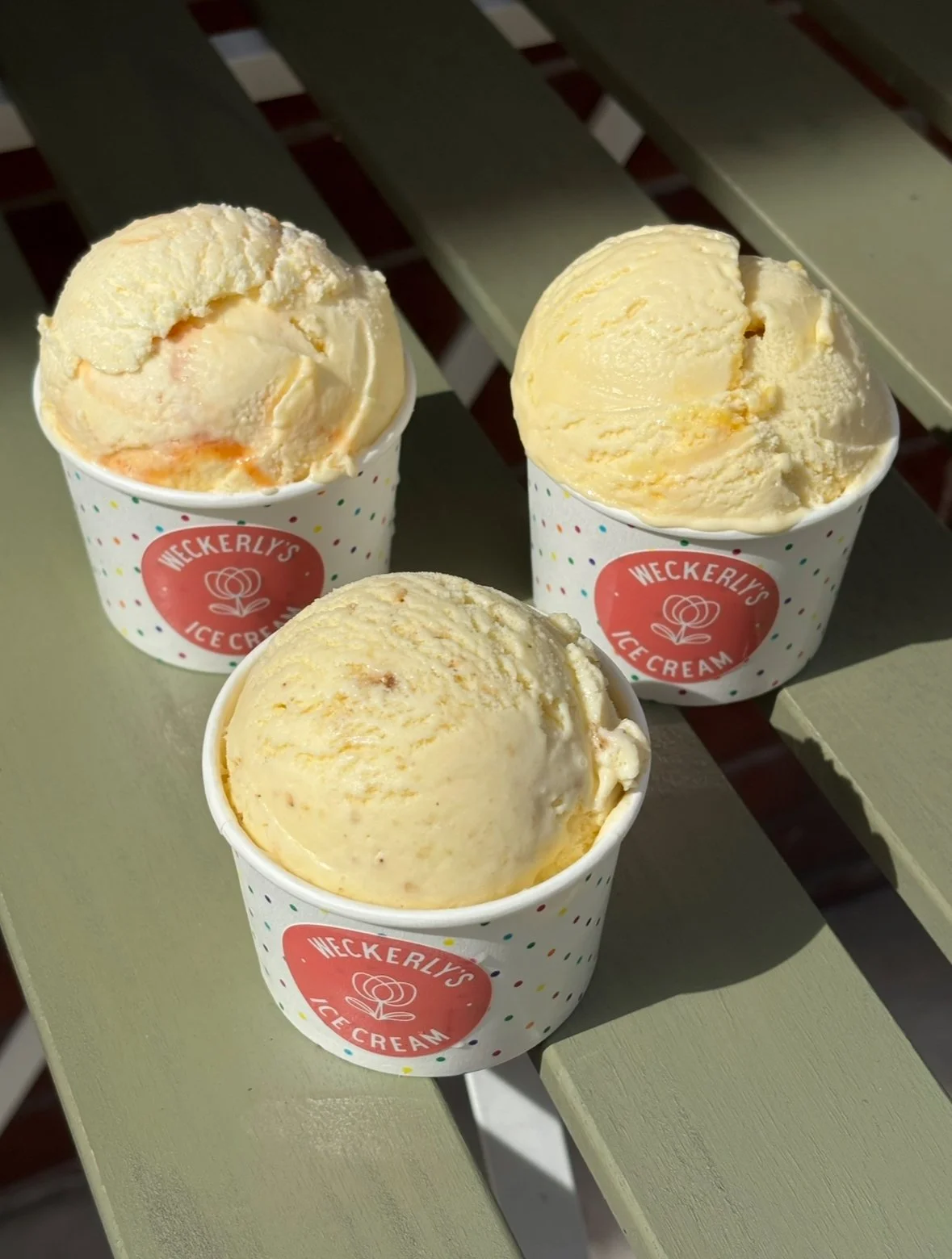 Three Weckerly's ice cream scoops