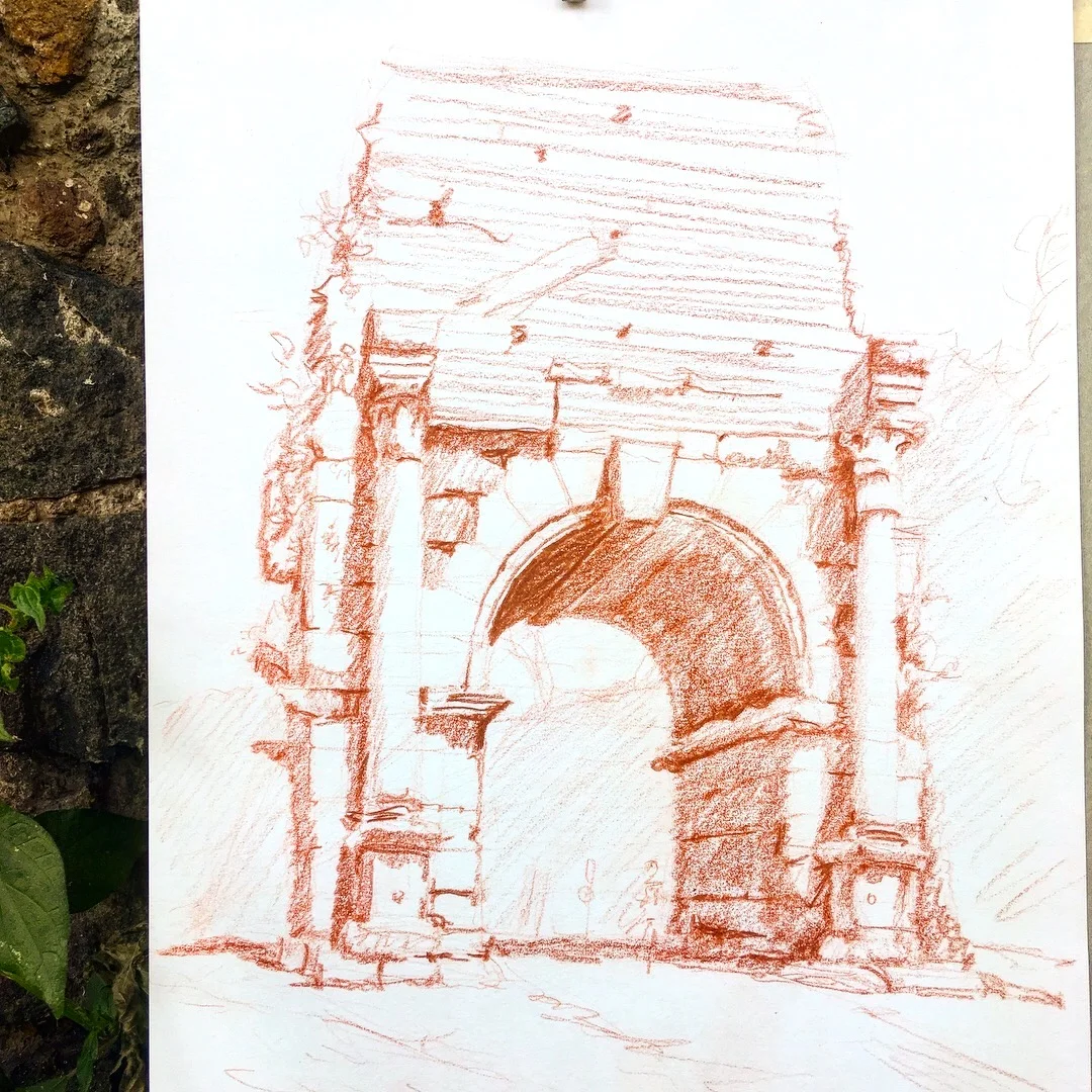 Arch of Drusus, sanguine pencil, 2018
