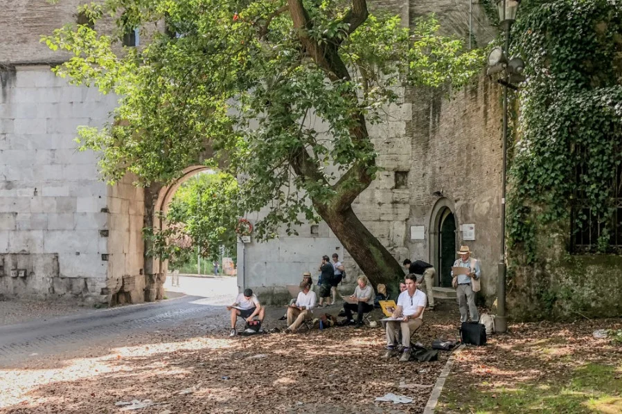 ICAA Rome Drawing Tour - sketching the Arch of Drusus along the via Appia