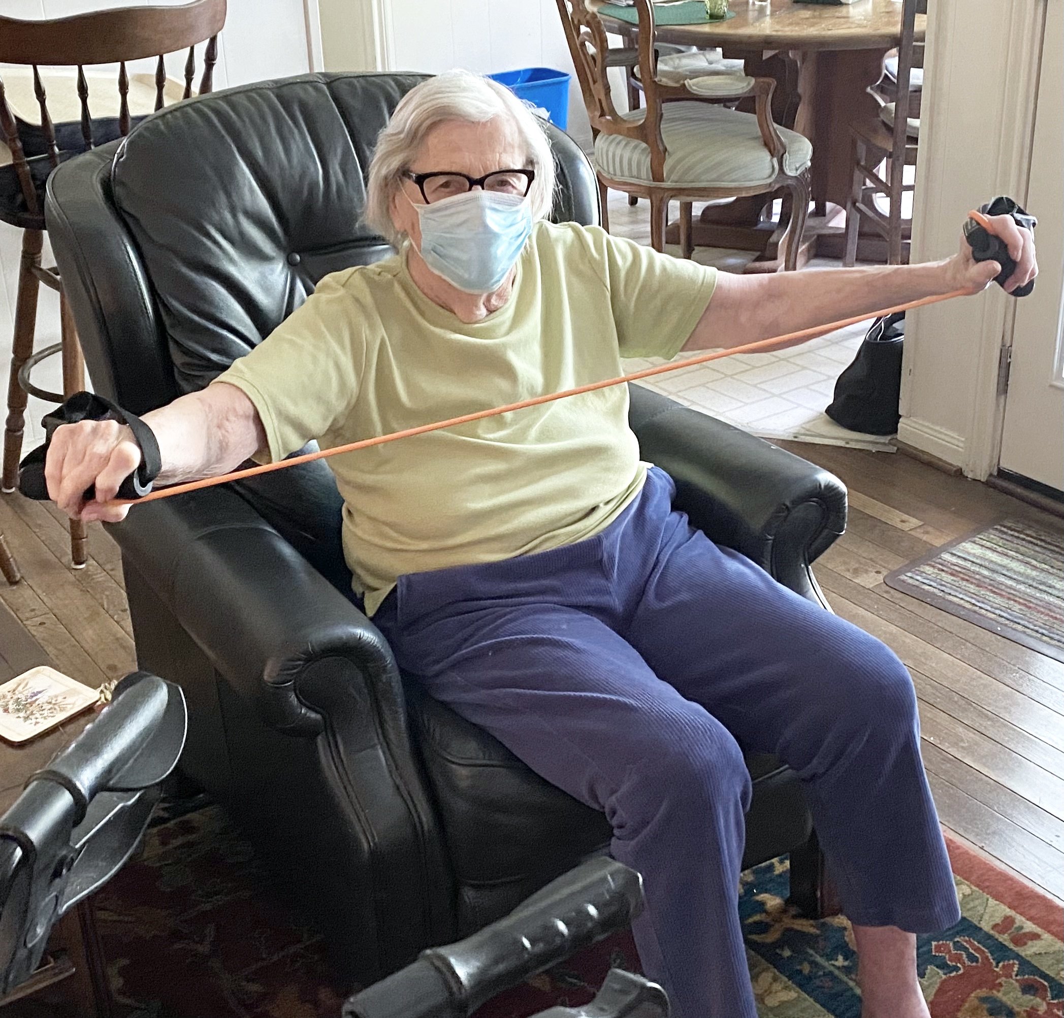Janet passed away peacefully recently.  Up until she passed away, she did her exercises daily with me or her caregiver.  Janet was a wonderful, smart, and kind person and will be very missed!