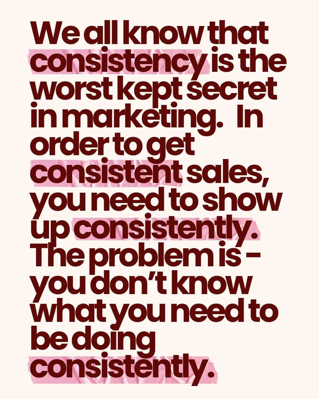 Does this resonate?? 
Because I found myself saying it quite a lot on discovery calls recently and it was met with some vigorous head nodding 🙂&zwj;↕️ 

I&rsquo;m not here to tell you to be consistent because you know that already! The way I work wi
