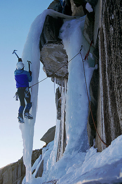 Pete Schoerner climbing The Fang in Lee Vining Canyon