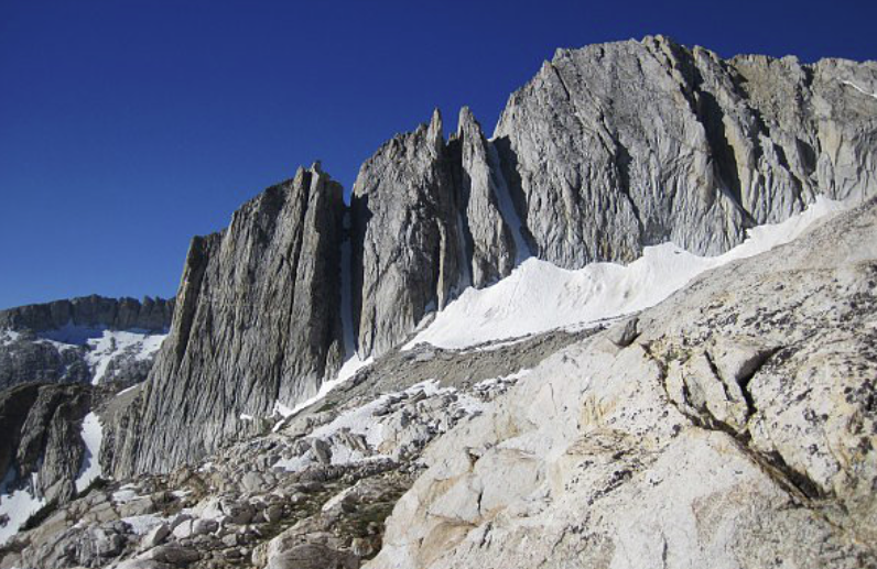 The north face of North Peak, showing the couloir where Erik's accident happened in shadow on the far left
