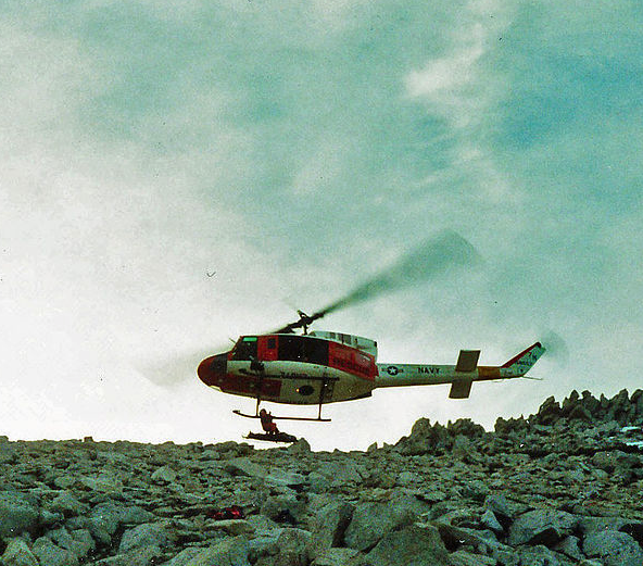 Peter being hoisted into the helo