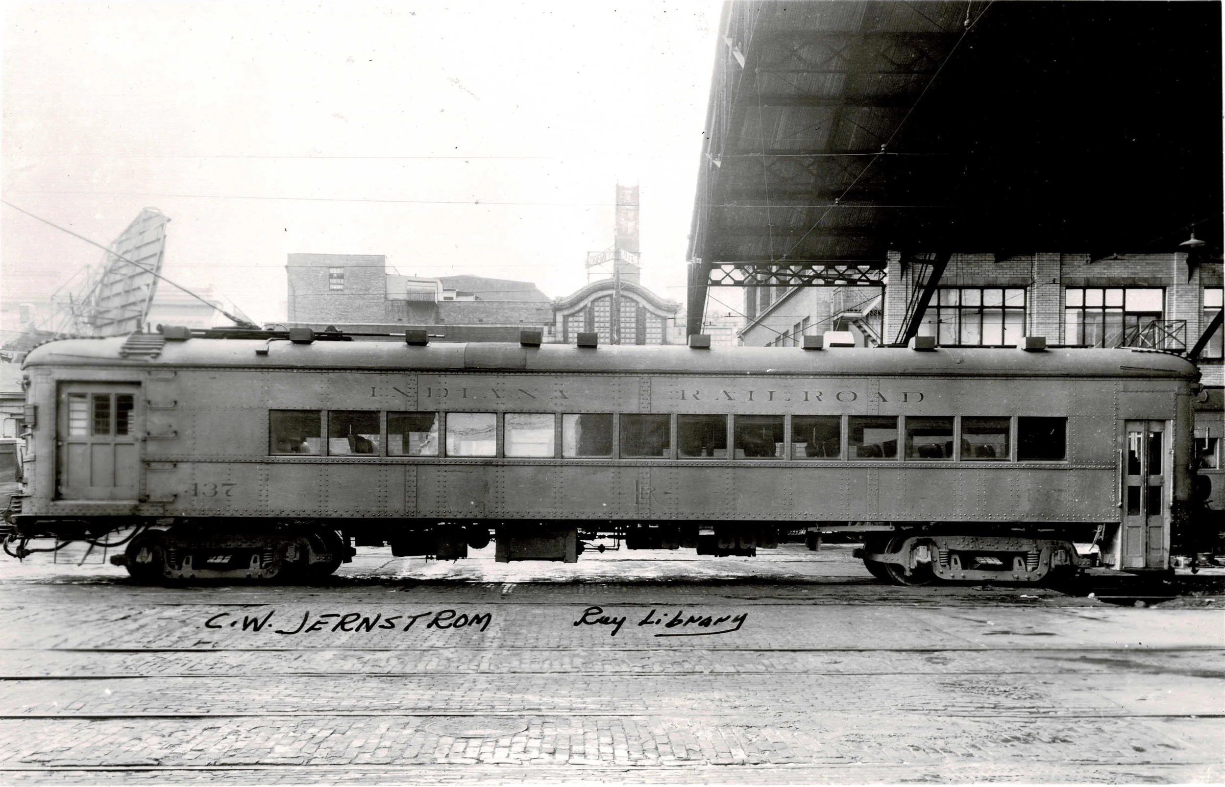 Indiana Union Traction 437, then Indiana Railroad 437, sits in a traction terminal at a date unknown. This car, which is part of the HHTC collection, frequently operated on the line through Carmel, Ind. Photo (C) 2018 HHTC Collection.