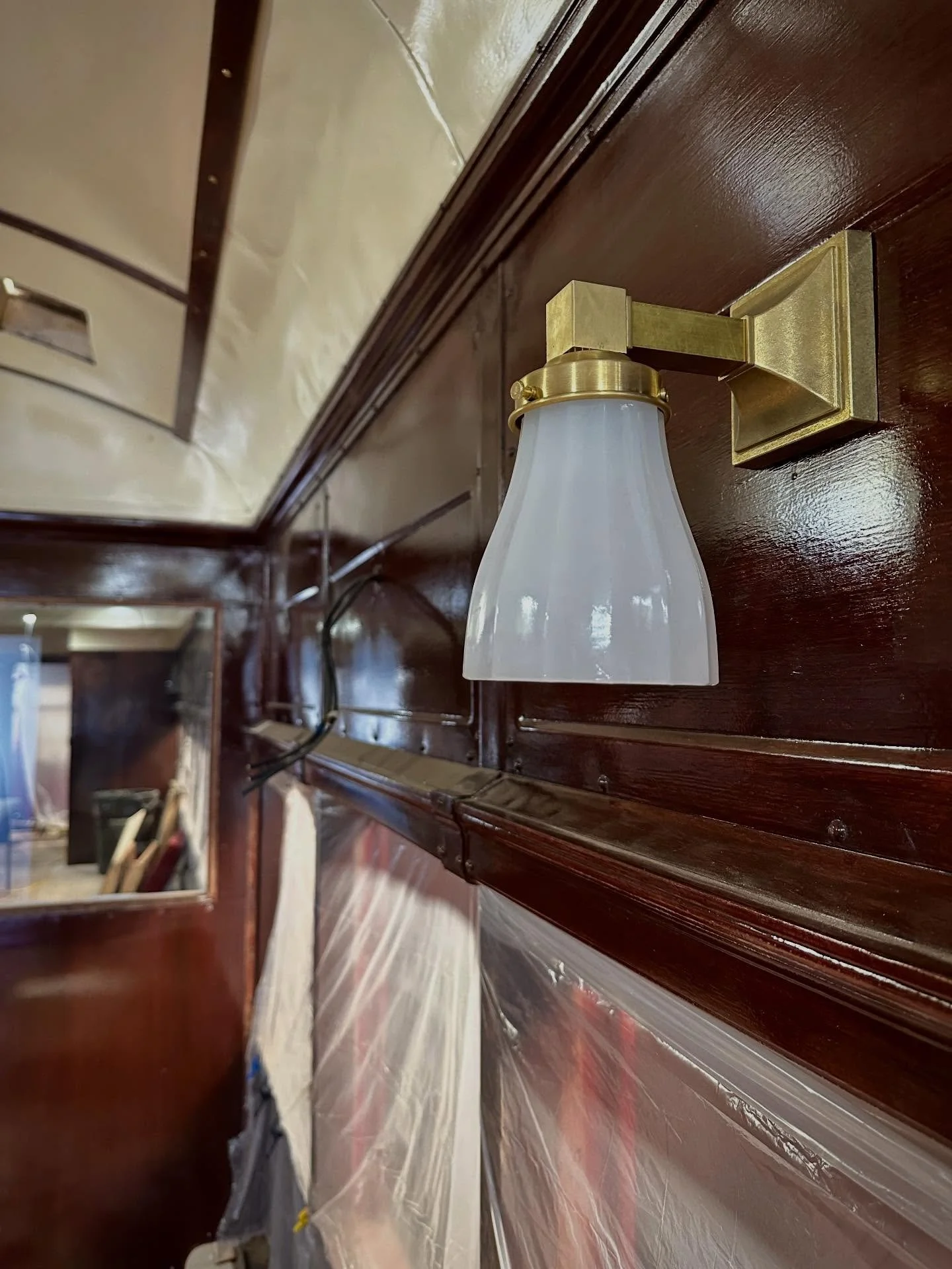 We're busy and productive bringing Union Traction interurban no. 429's interior back to its 1925 glory! ⚡️ Our neighbor's kitties, Lumpy and Opie, have been great helpers and cheerleaders. 🐈🐈

💡 We conducted a 3D scan of the original wall sconce l