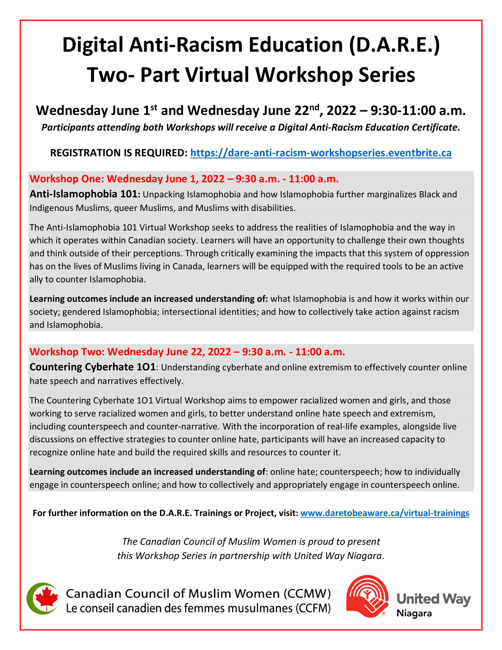 D.A.R.E. Virtual Workshop Series with United Way Niagara: Workshop 1