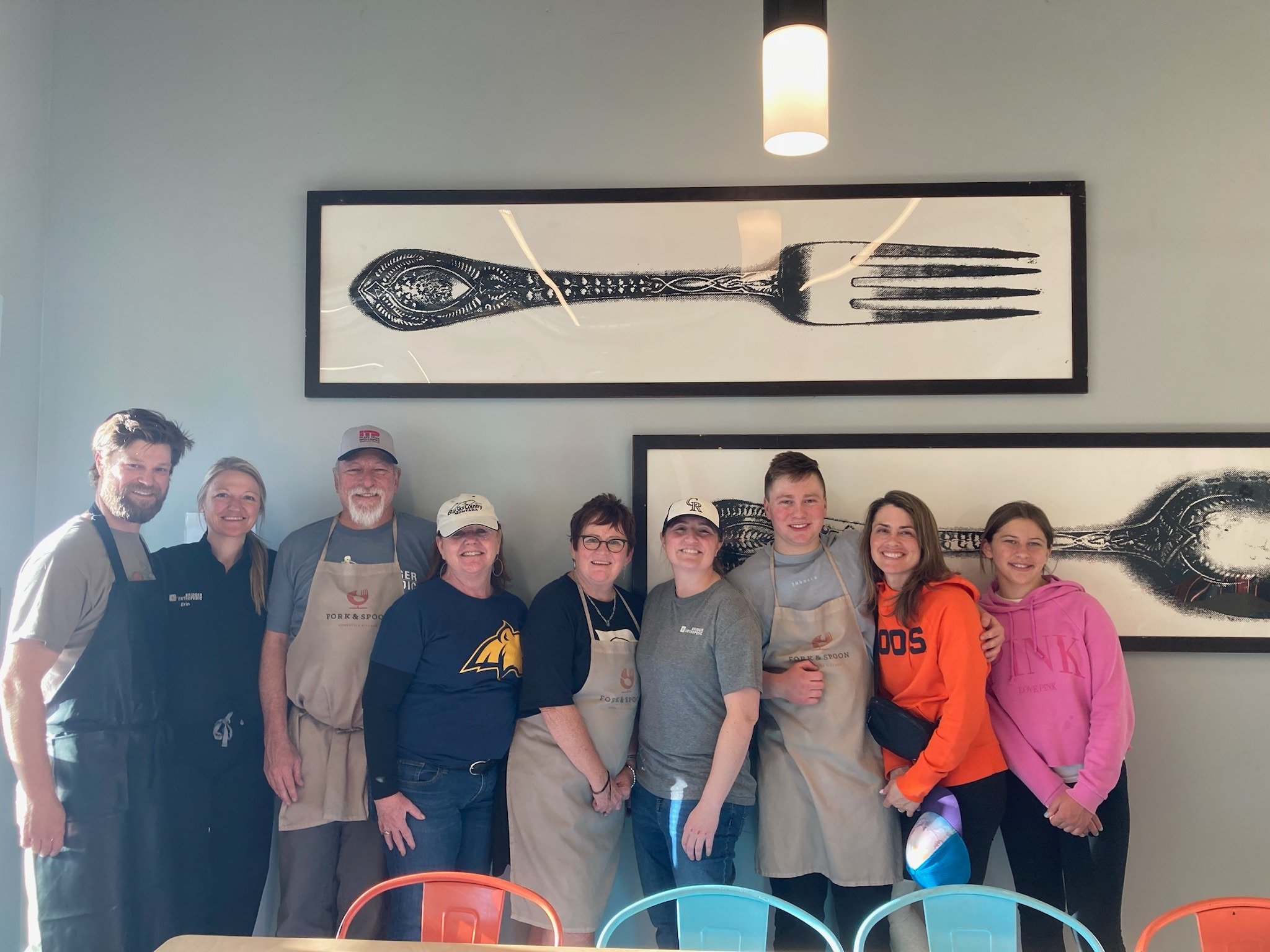 This good looking group from Bridger Orthopedic &amp; Sports Medicine volunteered with us at Fork &amp; Spoon &amp; served 152 meals! They did a great job with smiles all around.
We were also the recipient of a $500 donation from them! We are gratefu