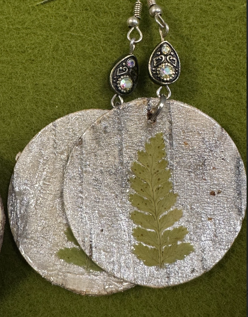 Silver sparkly fern earrings