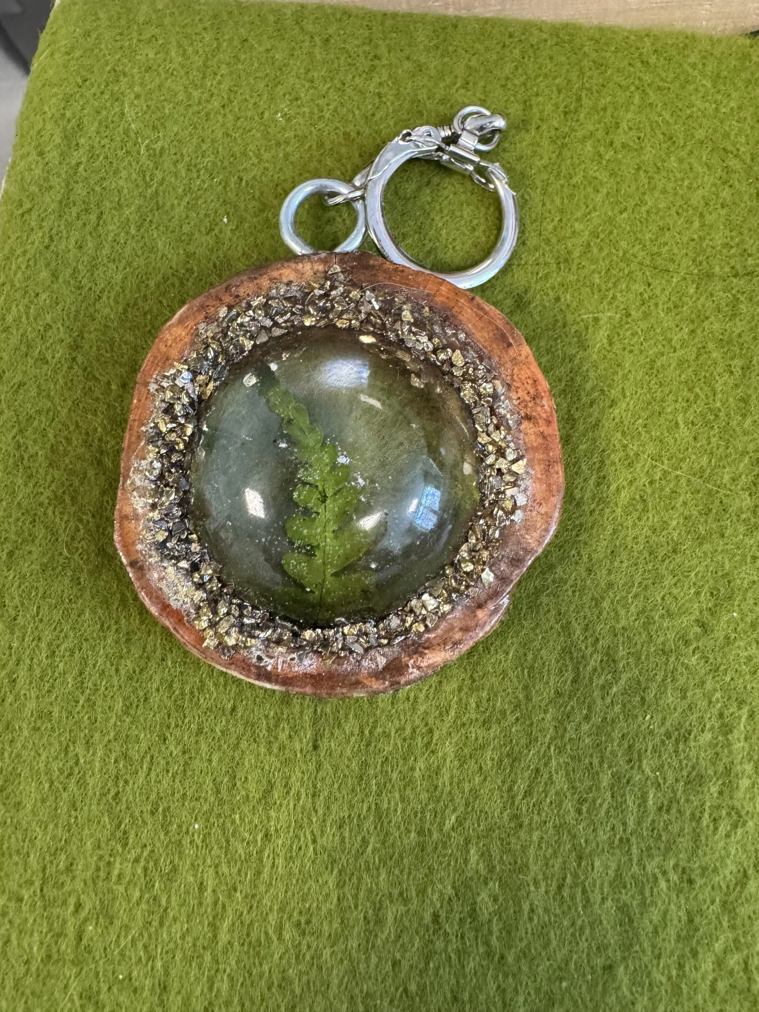 See-through resin fern keychain