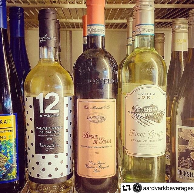 Look what we found at Aardvark Beverages!!
.
.
.
Aardvark Beverages has all your wine needs covered! Try the 12 emezzo Malvasia for a fun refreshing white, Sangue di Giuda for your sweet red drinkers, and who does Pinot Grigio better than Italy! Drin