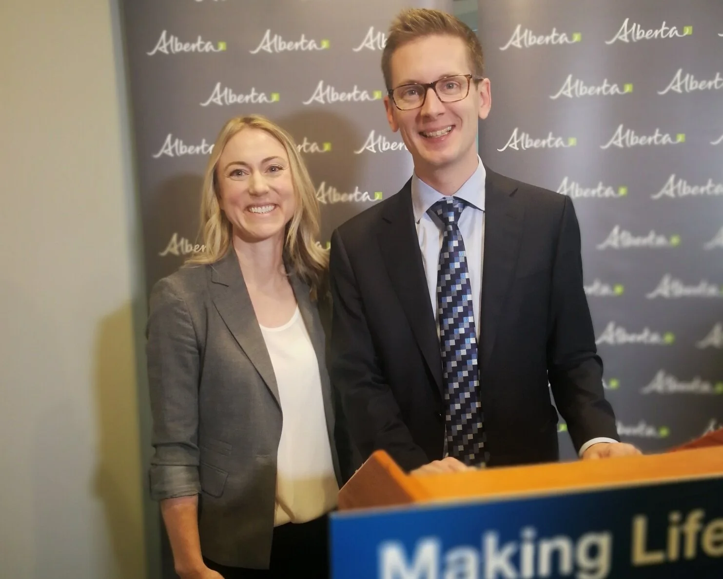 SVR’s Dionne Levesque with The Honourable Nate Glubish, Minister of Service Alberta at the announcement of the condominium regulations.