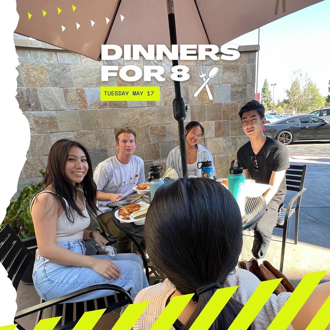 In place of our normal weekly meeting this Tuesday, we&rsquo;ll be having &ldquo;dinners for 8&rdquo;! Fill out the form at the link in our bio and you&rsquo;ll be put in a group to meet with for dinner on Tuesday night. Come to get know others bette