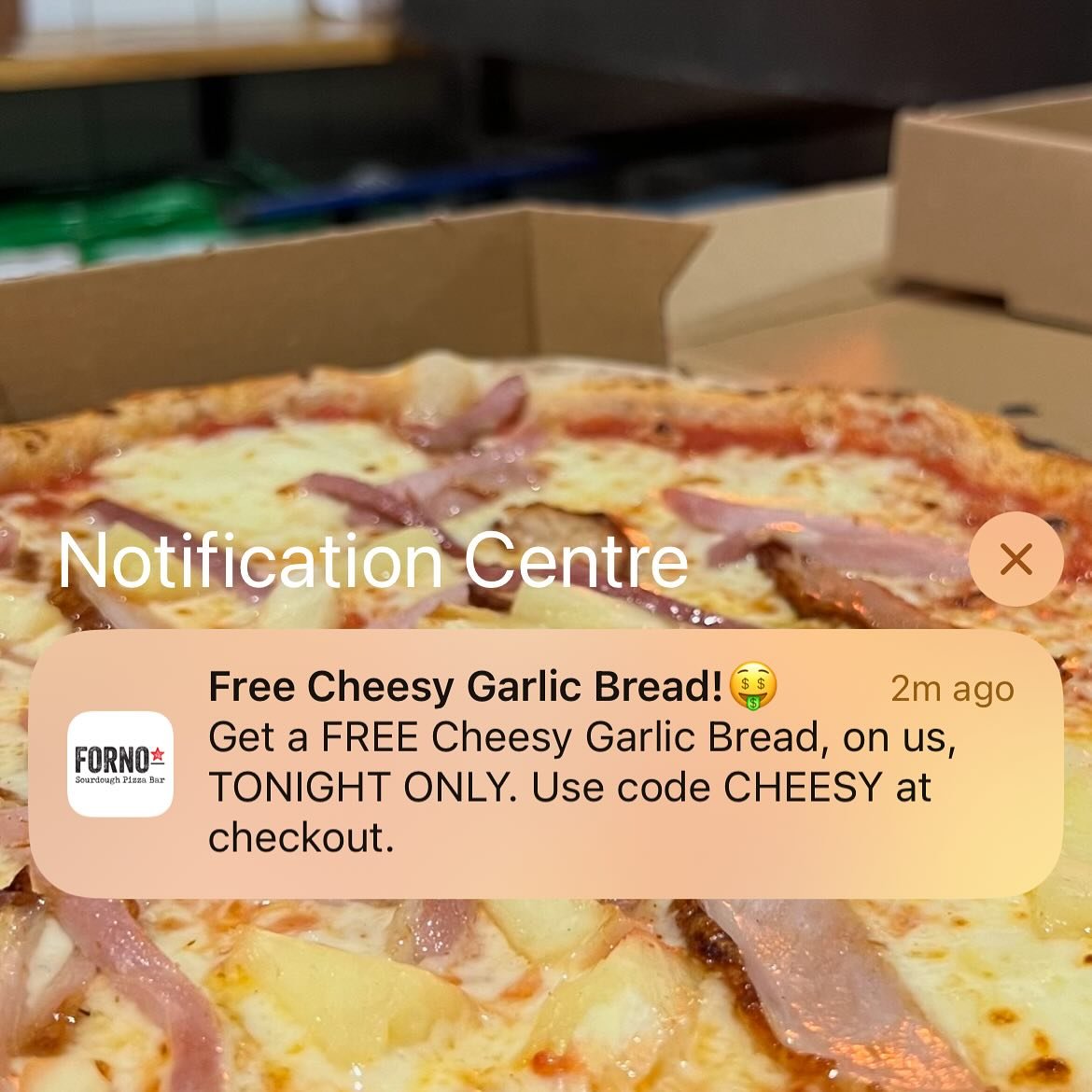 The only notification you need today! Happy bank holiday weekend. Remember we&rsquo;re closed Monday as usual so get your pizza fix while you can.