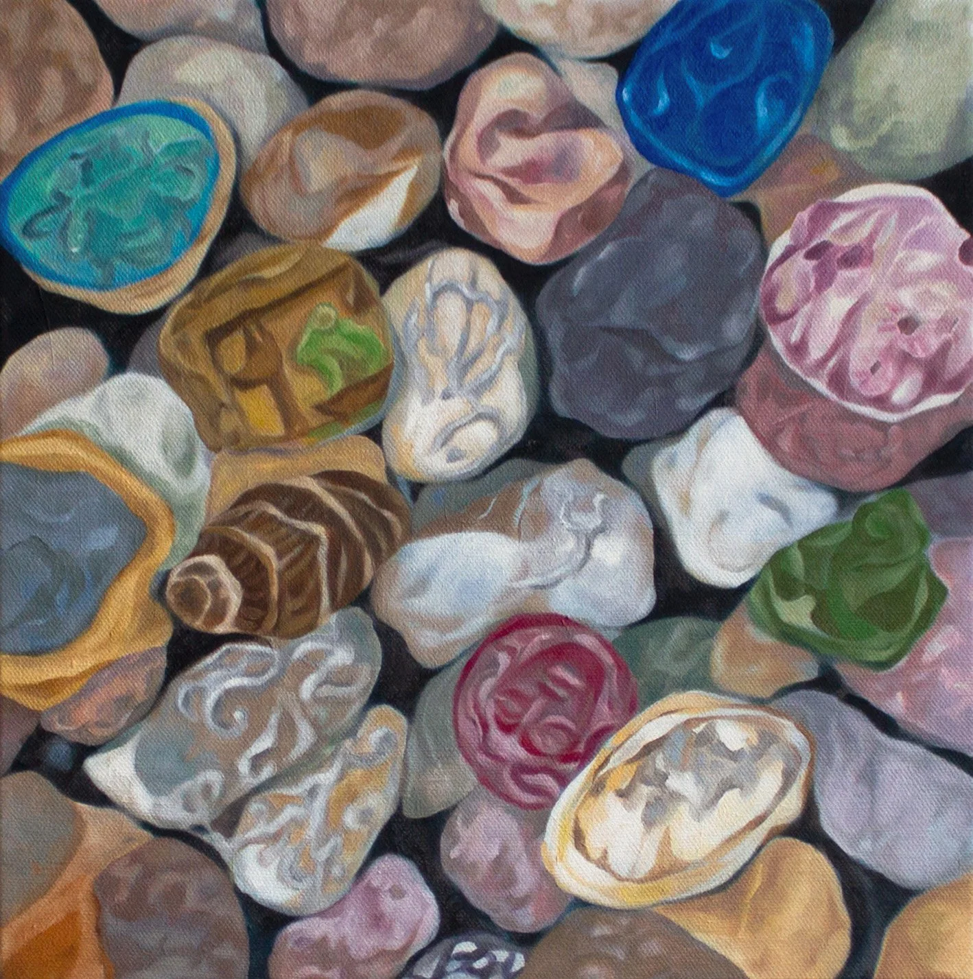   Pebbles   2025, Oil on Canvas  12×12 inches 